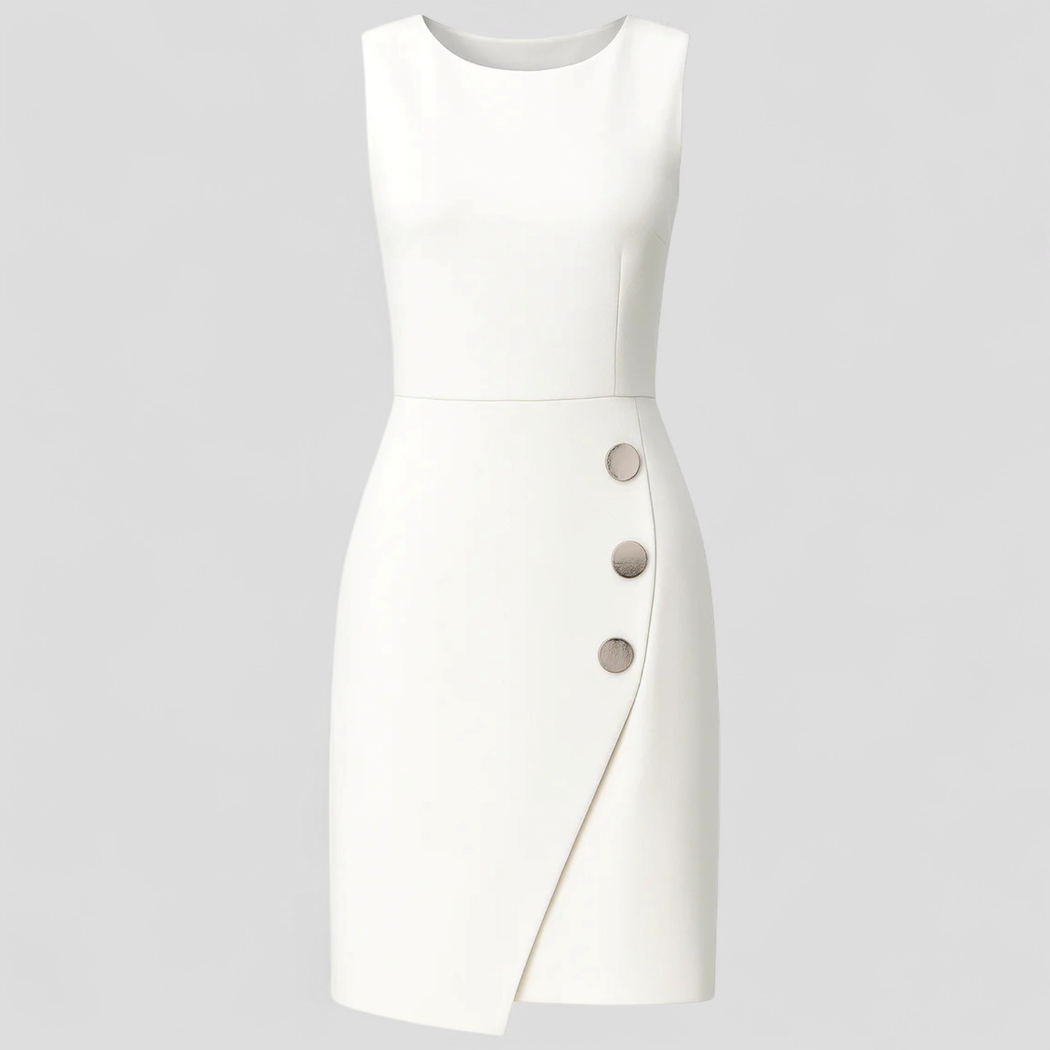 Teresa | Abito Elegante Senza Maniche con Bottoni Decorativi Asimmetrici - Bianco - +5 GOOD OLD Summer/Dresses - Concept Palermo