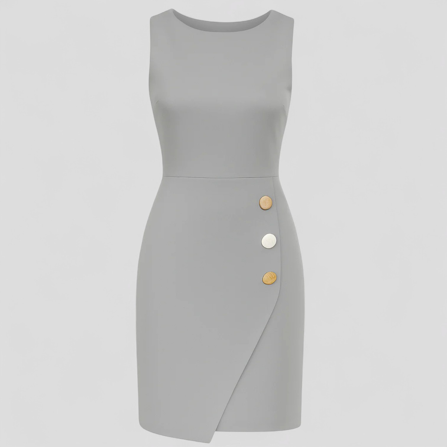 Teresa | Abito Elegante Senza Maniche con Bottoni Decorativi Asimmetrici - Grigio - +5 GOOD OLD Summer/Dresses - Concept Palermo