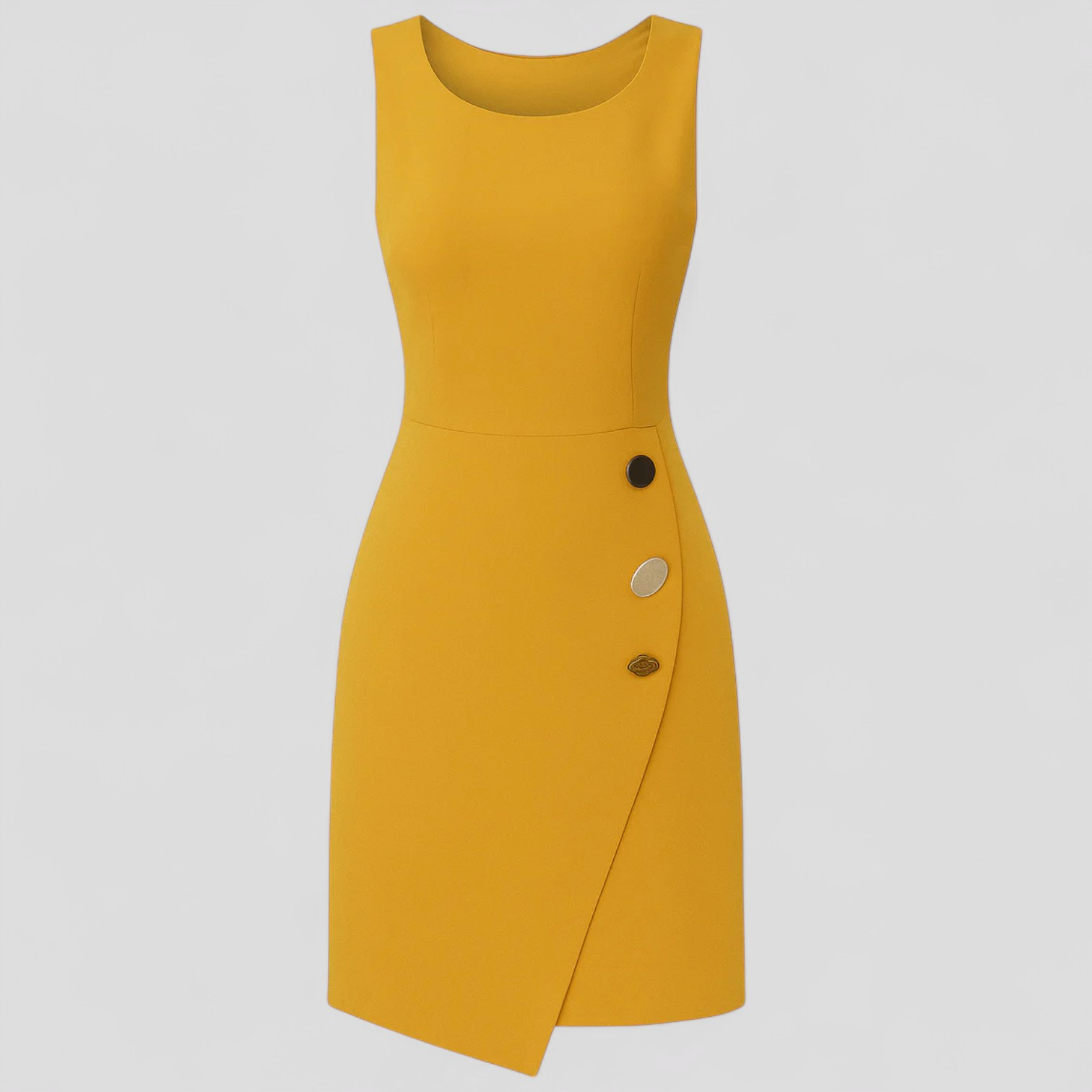 Teresa | Abito Elegante Senza Maniche con Bottoni Decorativi Asimmetrici - Giallo - +5 GOOD OLD Summer/Dresses - Concept Palermo