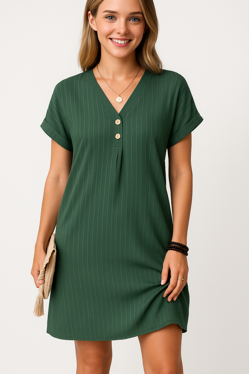 Jasmijn | Abito estivo casual in cotone a coste con bottoni decorativi - - +5 GOOD OLD Summer/Dresses - Concept Palermo