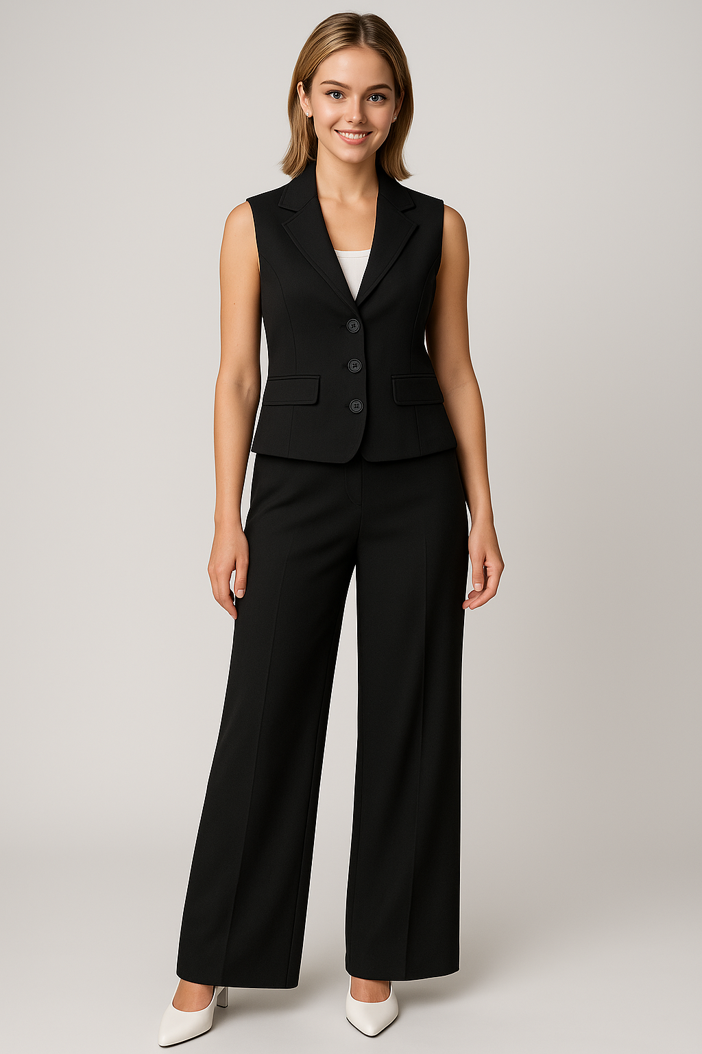 Arianna | Completo Elegante Donna con Gilet Senza Maniche e Pantaloni a Gamba Larga - - Complete Outfit dress outfit outfit set - Concept Palermo