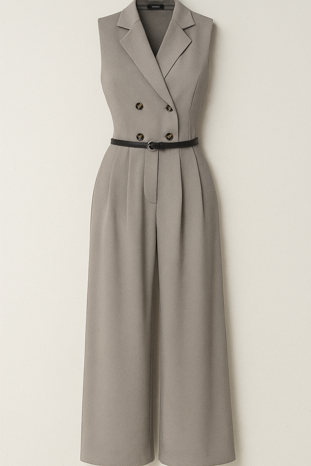 Veronica | Tuta Elegante Senza Maniche con Collo a Revers e Pantaloni a Gamba Larga - Grigio - jumpsuit jumpsuit elegante jumpsuit estivo - Concept Palermo