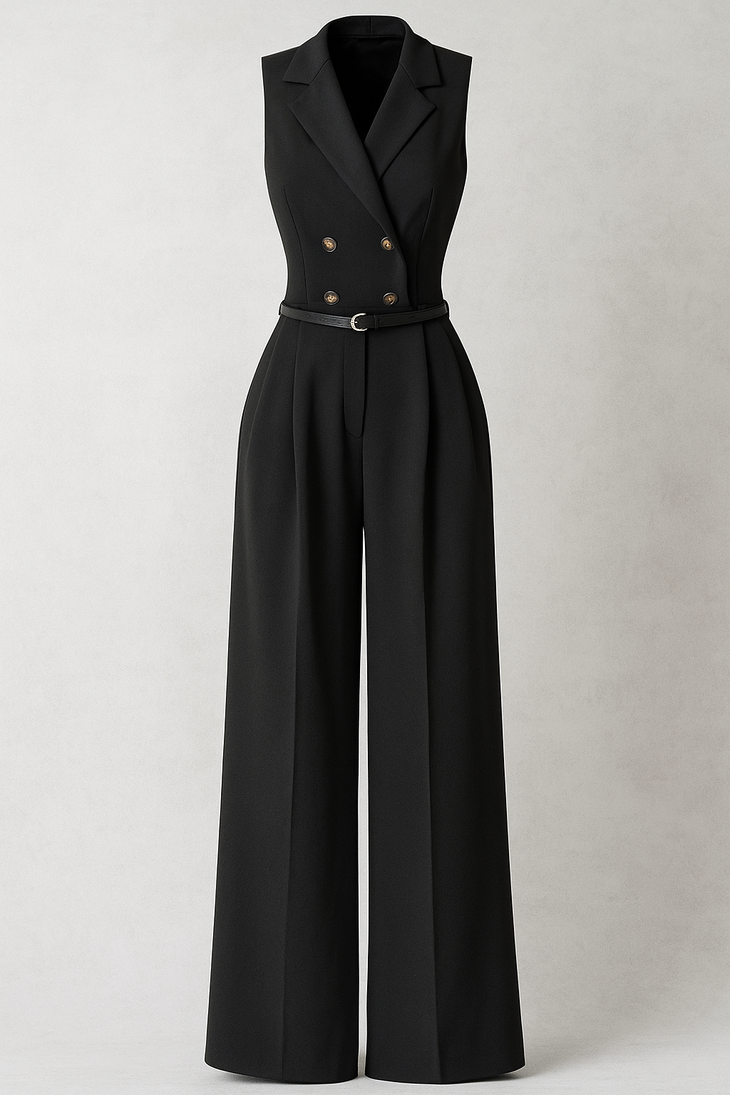 Veronica | Tuta Elegante Senza Maniche con Collo a Revers e Pantaloni a Gamba Larga - Nero - jumpsuit jumpsuit elegante jumpsuit estivo - Concept Palermo