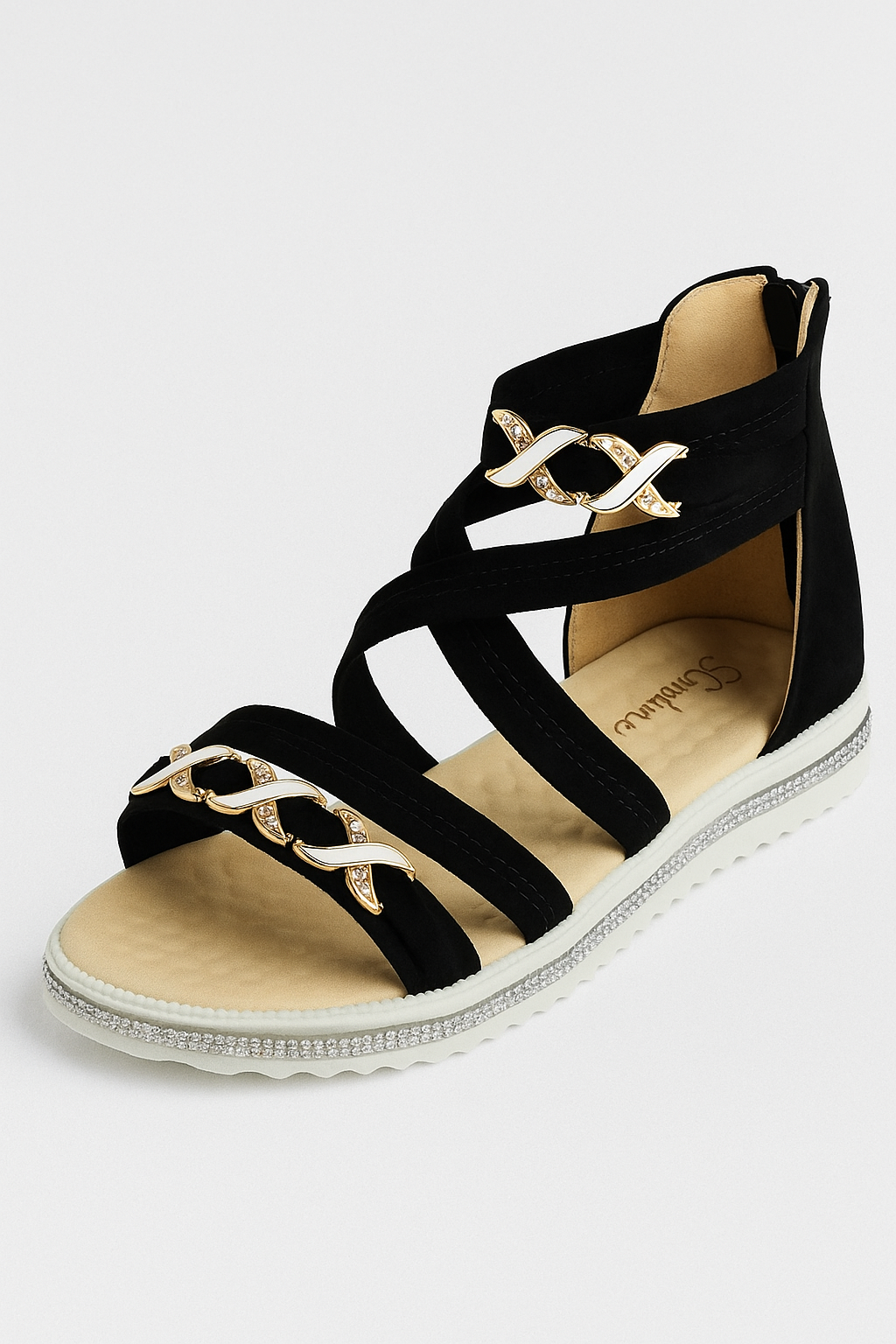 Elsie | Sandali Estivi da Donna con Cinturino Incrociato e Dettagli a Catena Eleganti - Nero - casual sandals elegant sandals fashion sandals flat sandals - Concept Palermo