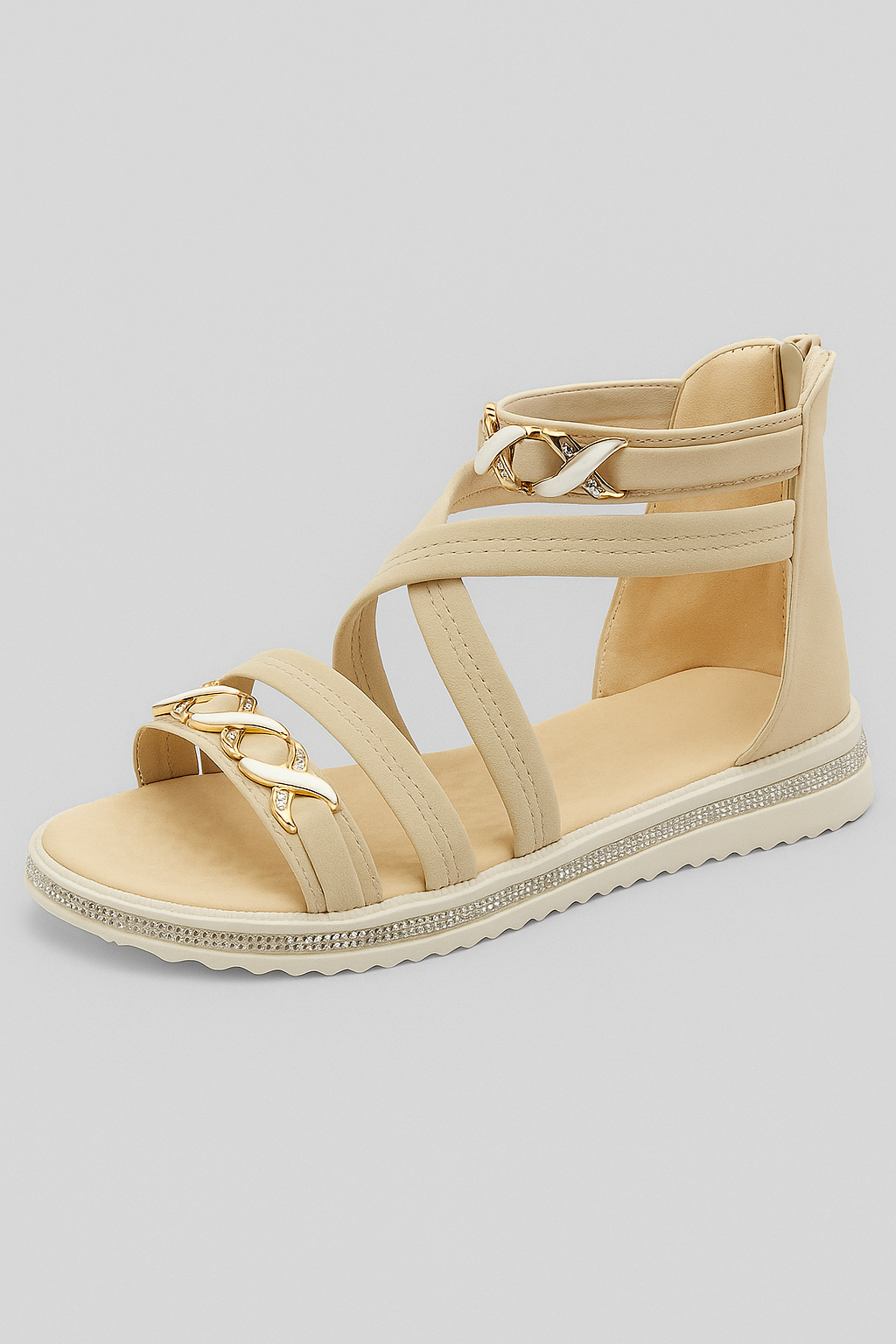 Elsie | Sandali Estivi da Donna con Cinturino Incrociato e Dettagli a Catena Eleganti - Beige - casual sandals elegant sandals fashion sandals flat sandals - Concept Palermo