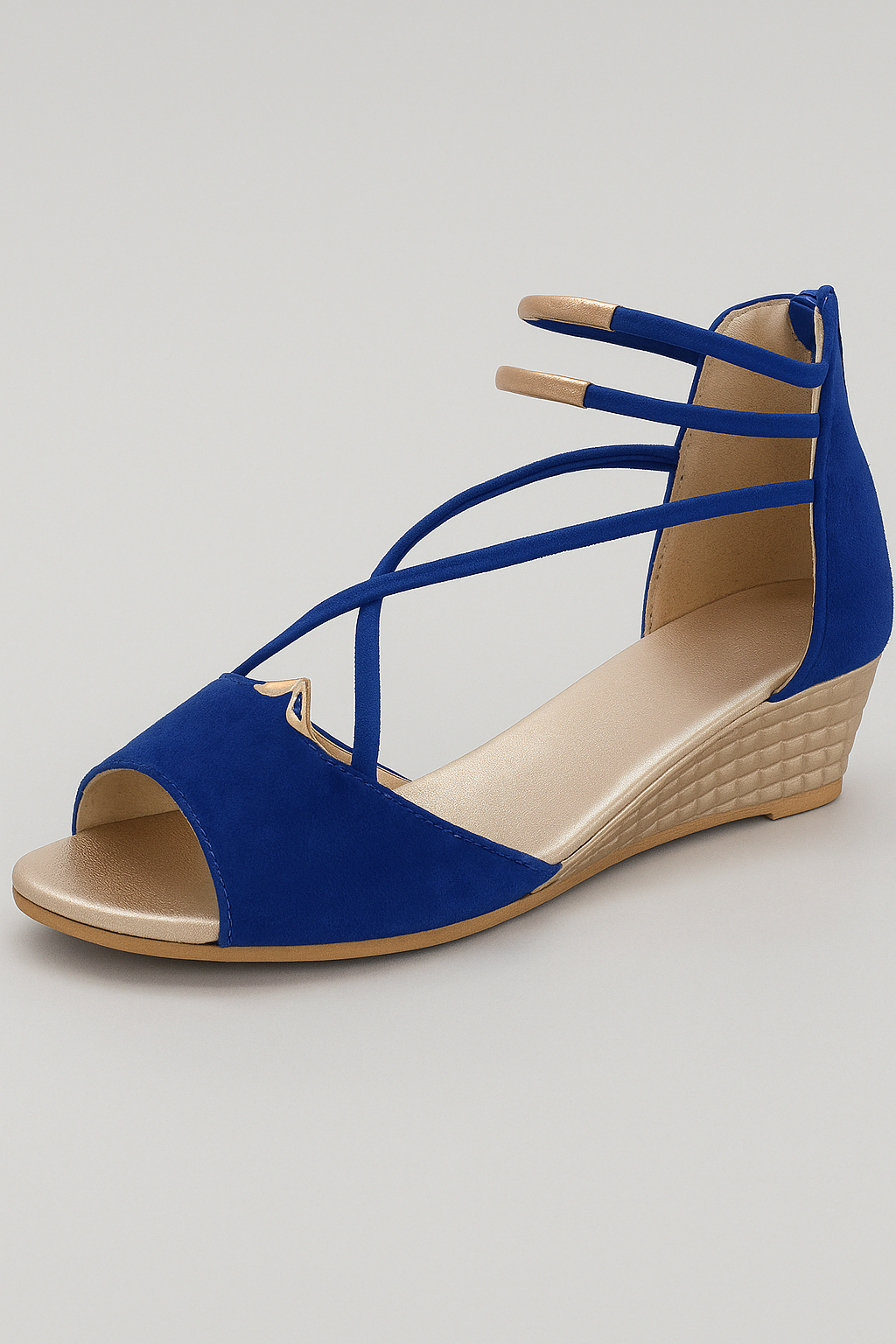 Luna | Sandali Donna con Tacco Basso, Cinturini Incrociati e Dettagli Dorati Eleganti - Blu - anti-slip sandals breathable sandals casual sandals easy wear sandals elegant sandals fashion sandals flat sandals - Concept Palermo
