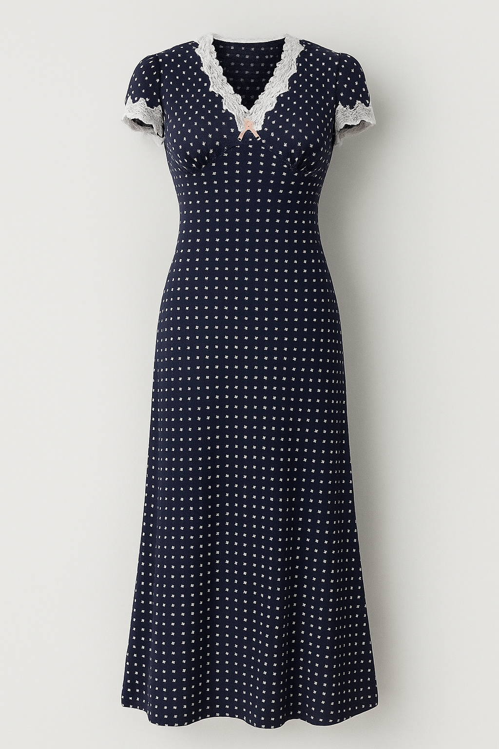 Elsa | Vestito Midi a Pois con Merletto e Fiore Ricamato - Blu - 1688 online black blue cathryn-d cici select clothing coll:dresses coll:vacation coll:weekend_getaway cyy daily dresses ellie hm selected in_six_month joey select joey select2 leisure maxi non-stretch not_low_sales photo_model plain regular regular fit romantic/vintage short sleeve spring summer v-neck vacation white women woven fabric - Concept Palermo