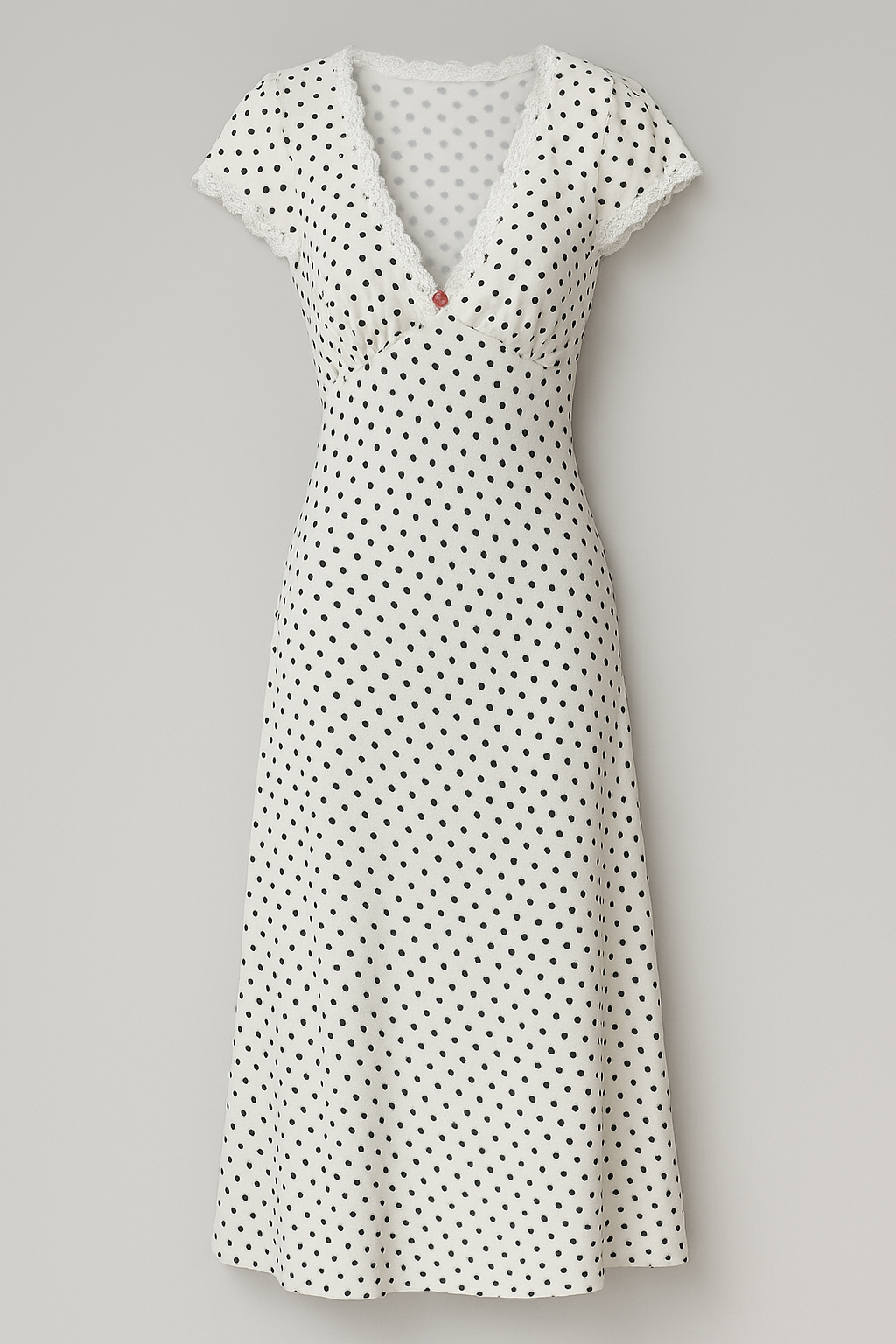Elsa | Vestito Midi a Pois con Merletto e Fiore Ricamato - Bianco - 1688 online black blue cathryn-d cici select clothing coll:dresses coll:vacation coll:weekend_getaway cyy daily dresses ellie hm selected in_six_month joey select joey select2 leisure maxi non-stretch not_low_sales photo_model plain regular regular fit romantic/vintage short sleeve spring summer v-neck vacation white women woven fabric - Concept Palermo