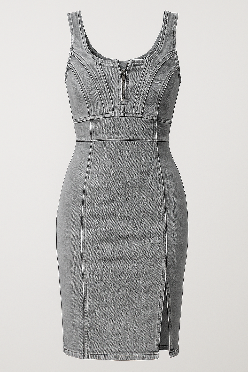 Lennox | Figi su Denim Midi Dress con Spacco e Vintage-Perception - Grigio - casual Dresses & Jumpsuits Midi Dresses New Arrivals Spring/Summer Women - Concept Palermo