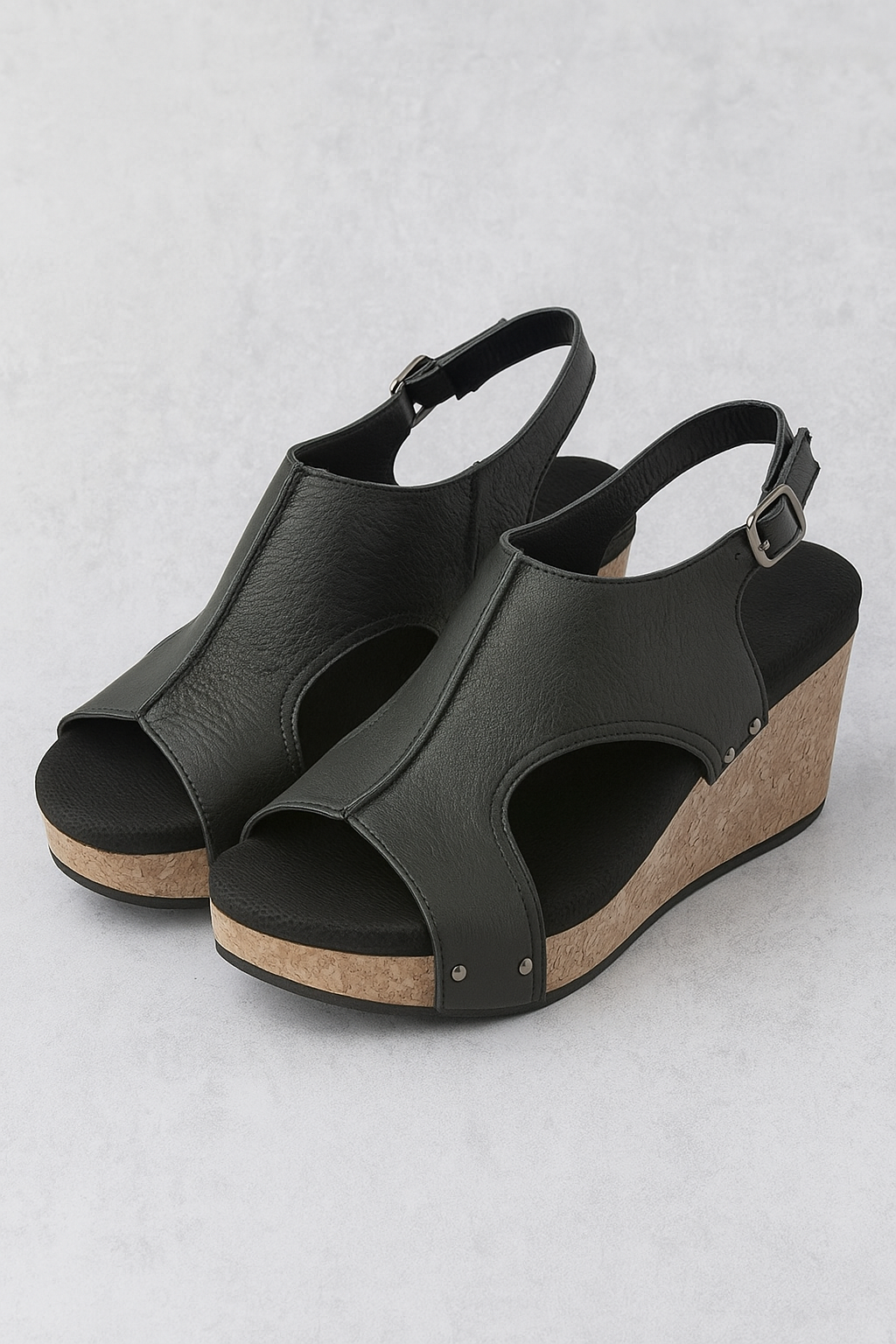 Sienna | Sandalo con tacco a fascia per donne in camoscio con suola in sughero - Nero - Fashion & Casual Sandals - Concept Palermo