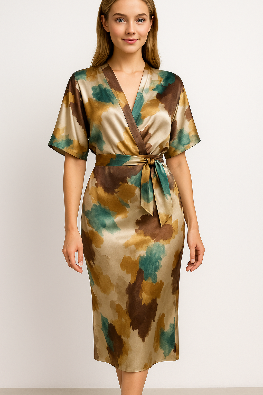 Geneva | Abito da Donna Elegante in Satin con Stampa Astratta - - abito con stampa astratta abito da donna abito in satin abito versatile design artistico eleganza e comfort look audaci moda femminile vestito al ginocchio vestito elegante - Concept Palermo