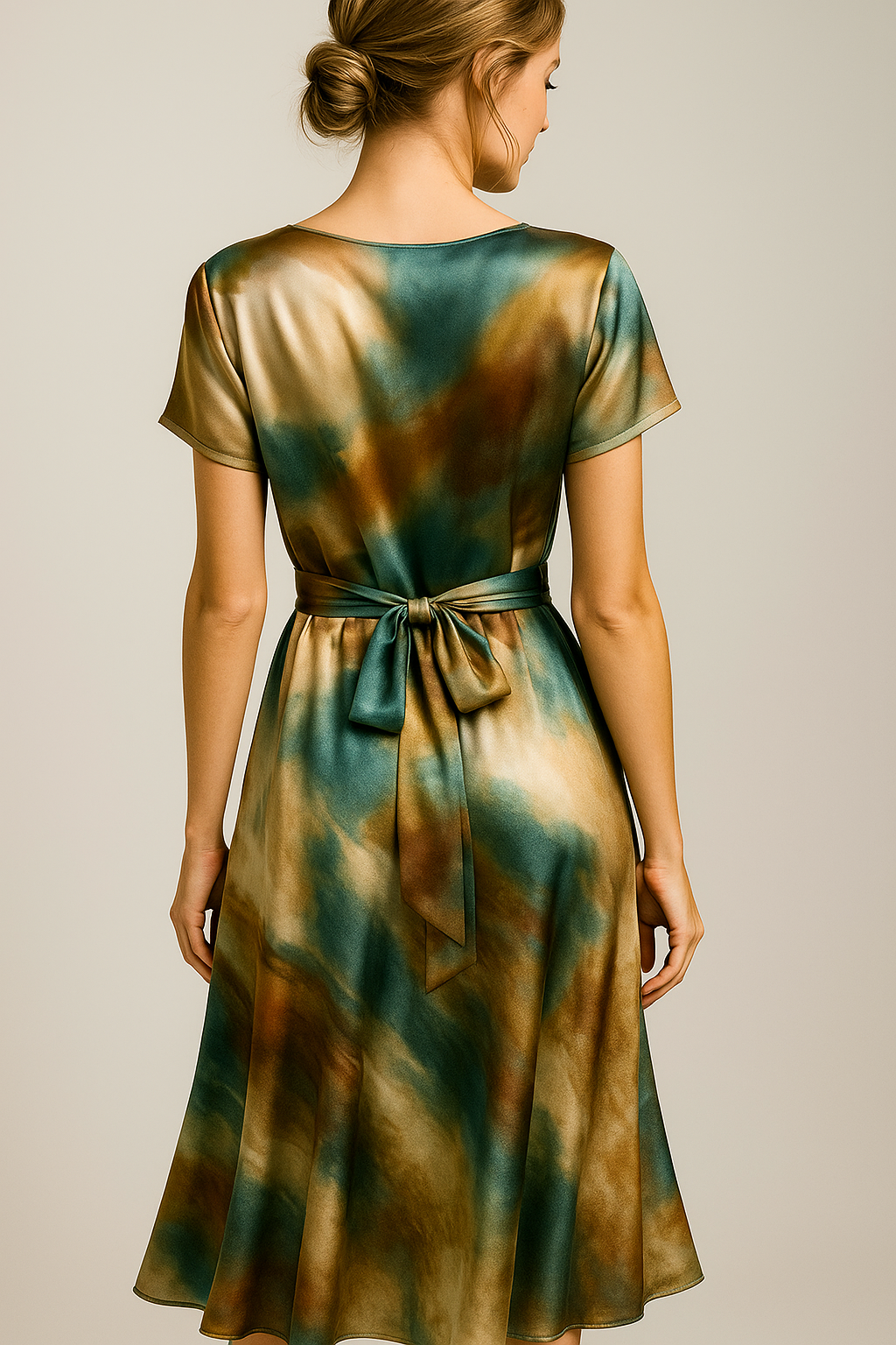 Geneva | Abito da Donna Elegante in Satin con Stampa Astratta - - abito con stampa astratta abito da donna abito in satin abito versatile design artistico eleganza e comfort look audaci moda femminile vestito al ginocchio vestito elegante - Concept Palermo
