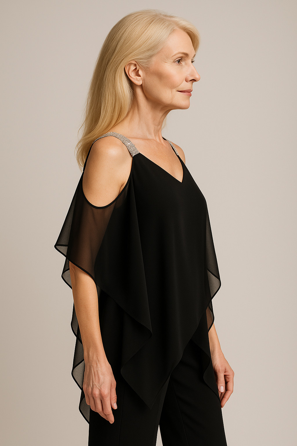 Malta | Tuta Elegante Donna Asimmetrica Cerimonia - - abbigliamento asimmetrico cerniera posteriore outfit sofisticato tuta alla moda tuta con copertura tuta elegante tuta in velo tuta moda tuta per occasioni speciali vestito per eventi - Concept Palermo