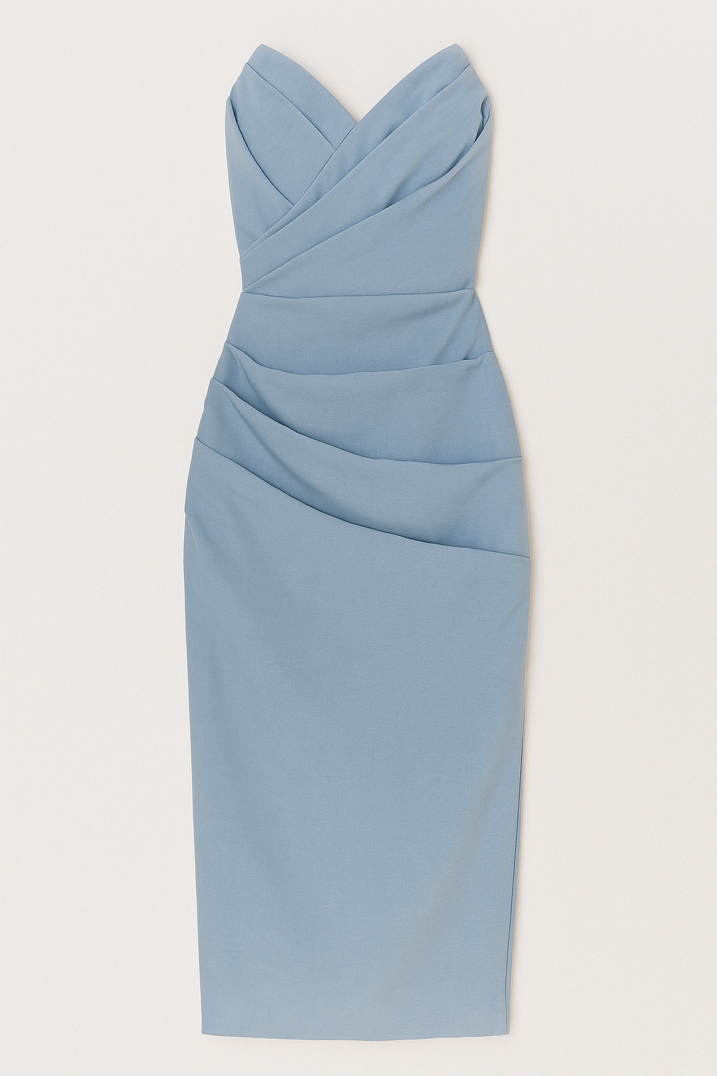 Emilia | Abito Midi Elegante Senza Spalline con Spacco - Blu - abito da festa abito midi abito senza spalline abito sexy alta moda completo versatile fashion donna spacco posteriore vestito arricciato vestito elegante - Concept Palermo