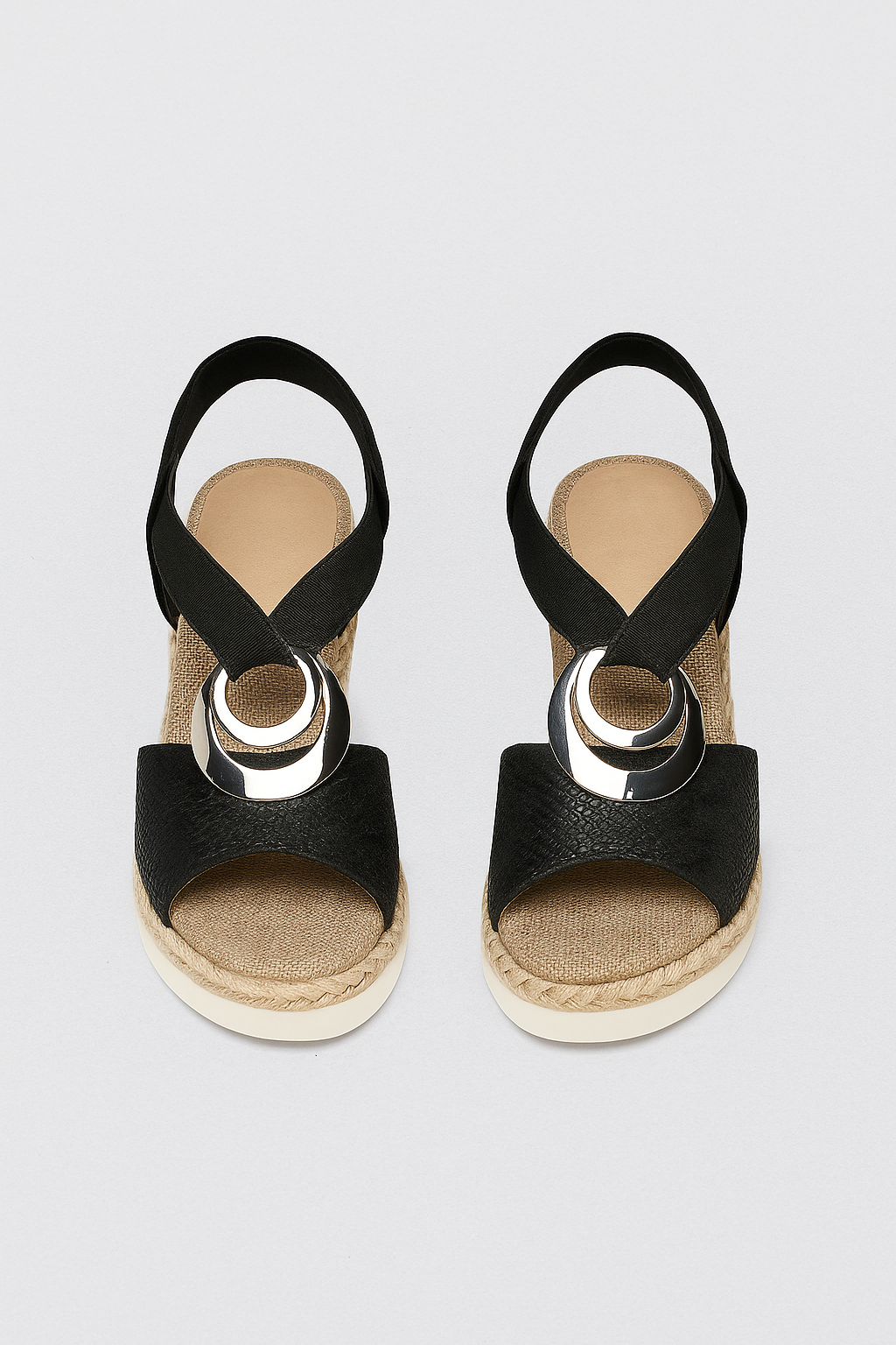Briella | Sandali con Platforme e Fascia Lenta Elastica e Anello Metallizzato - Nero - - Concept Palermo