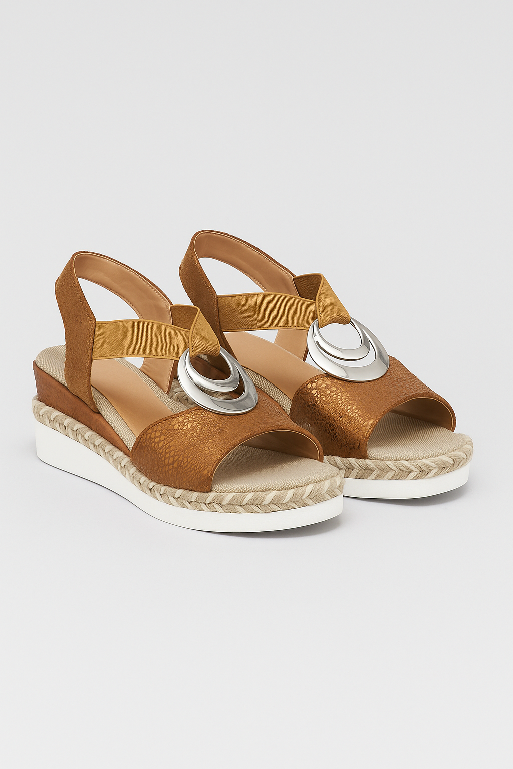 Briella | Sandali con Platforme e Fascia Lenta Elastica e Anello Metallizzato - Marrone - - Concept Palermo