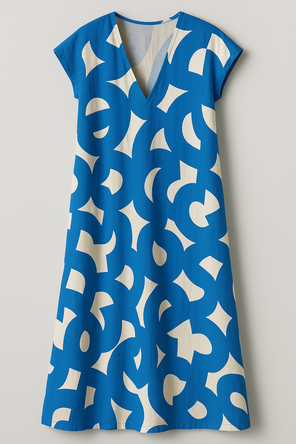 Vicki | Abito Donna Maxy Elegante con Stampa Astratta - Blu - abito estivo abito lungo abito maxy materiale leggero moda femminile scollatura a V stampa astratta stile artistico taglie disponibili vestibilità comoda - Concept Palermo