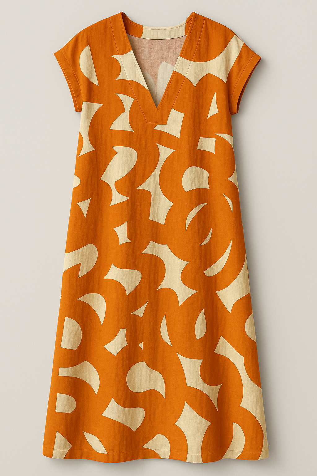 Vicki | Abito Donna Maxy Elegante con Stampa Astratta - Arancione - abito estivo abito lungo abito maxy materiale leggero moda femminile scollatura a V stampa astratta stile artistico taglie disponibili vestibilità comoda - Concept Palermo