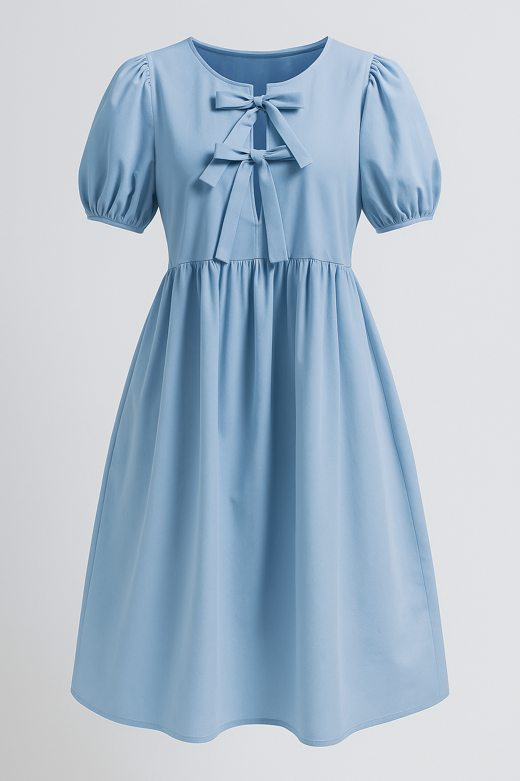 Loretta | Abito Elegante Donna con Maniche a Palloncino - Blu - abito casual abito chic abito da festa abito elegante fiocco anteriore maniche a palloncino moda femminile stile versatile tessuto traspirante varianti di colore - Concept Palermo