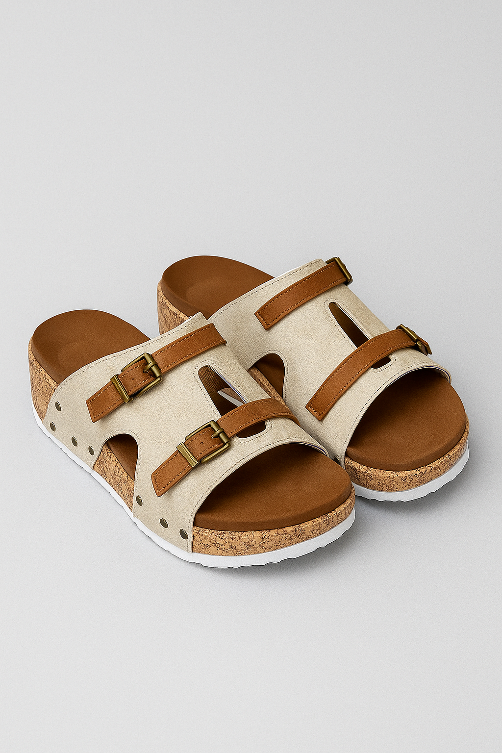 Juliet | Sandali con zeppa da donna con cinturini con fibbia - Beige - Sandals - Concept Palermo