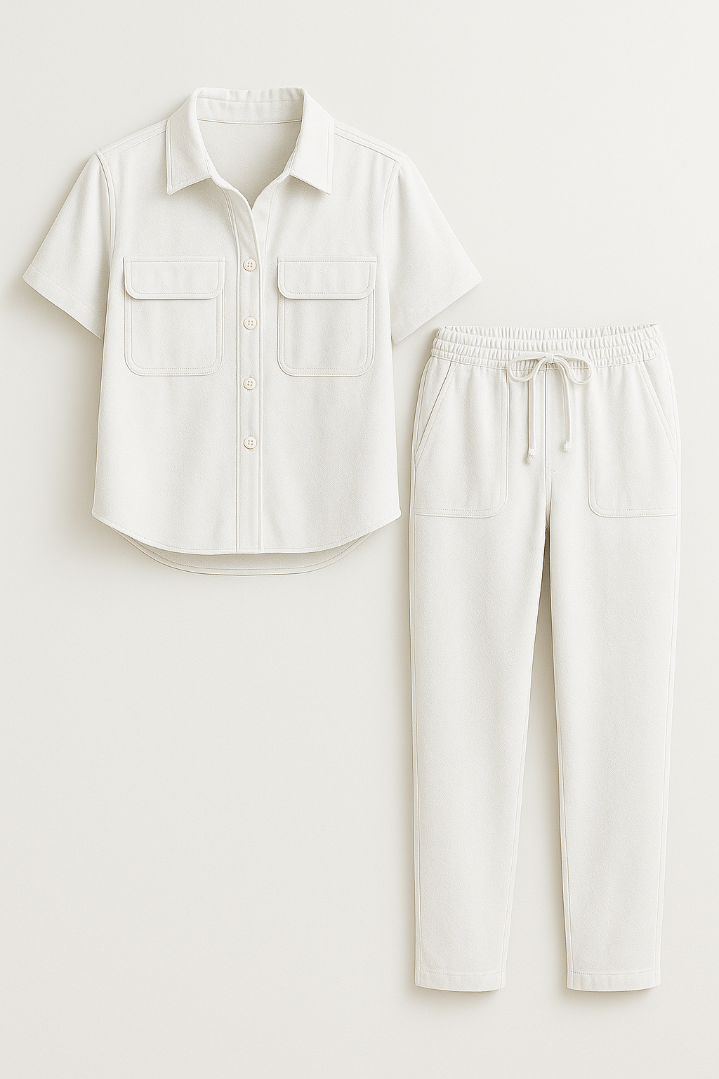 Cora | Completo Donna Elegante Estivo in Cotone - bianco - abbigliamento comodo abbigliamento donna colori estivi complete a due pezzi completo estivo donna completo in cotone moda estiva outfit estivo stile e comfort taglie disponibili - Concept Palermo