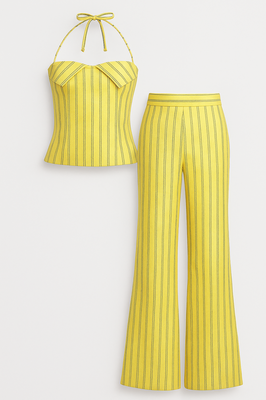 Camila | Completo Estivo Leggero con Top e Pantaloni - Gialla - abbigliamento casual completo estivo completo versatile fashion estate moda estiva pantaloni a righe set estivo stile informale top leggero vestibilità comoda - Concept Palermo