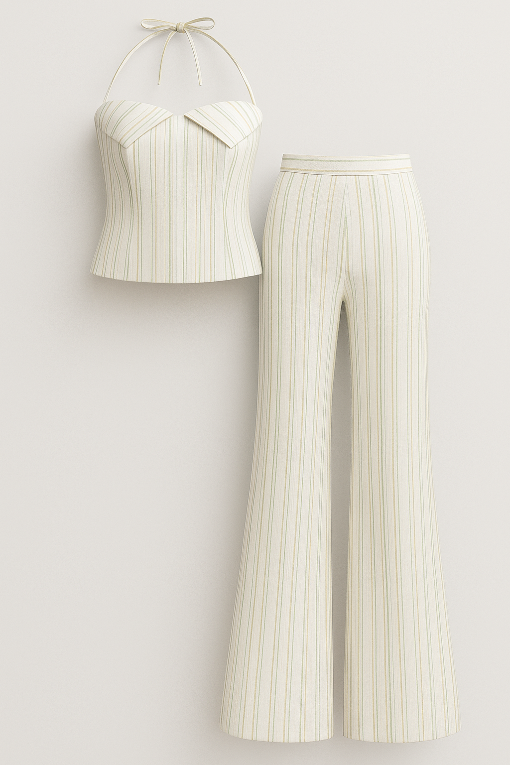 Camila | Completo Estivo Leggero con Top e Pantaloni - Bianca - abbigliamento casual completo estivo completo versatile fashion estate moda estiva pantaloni a righe set estivo stile informale top leggero vestibilità comoda - Concept Palermo