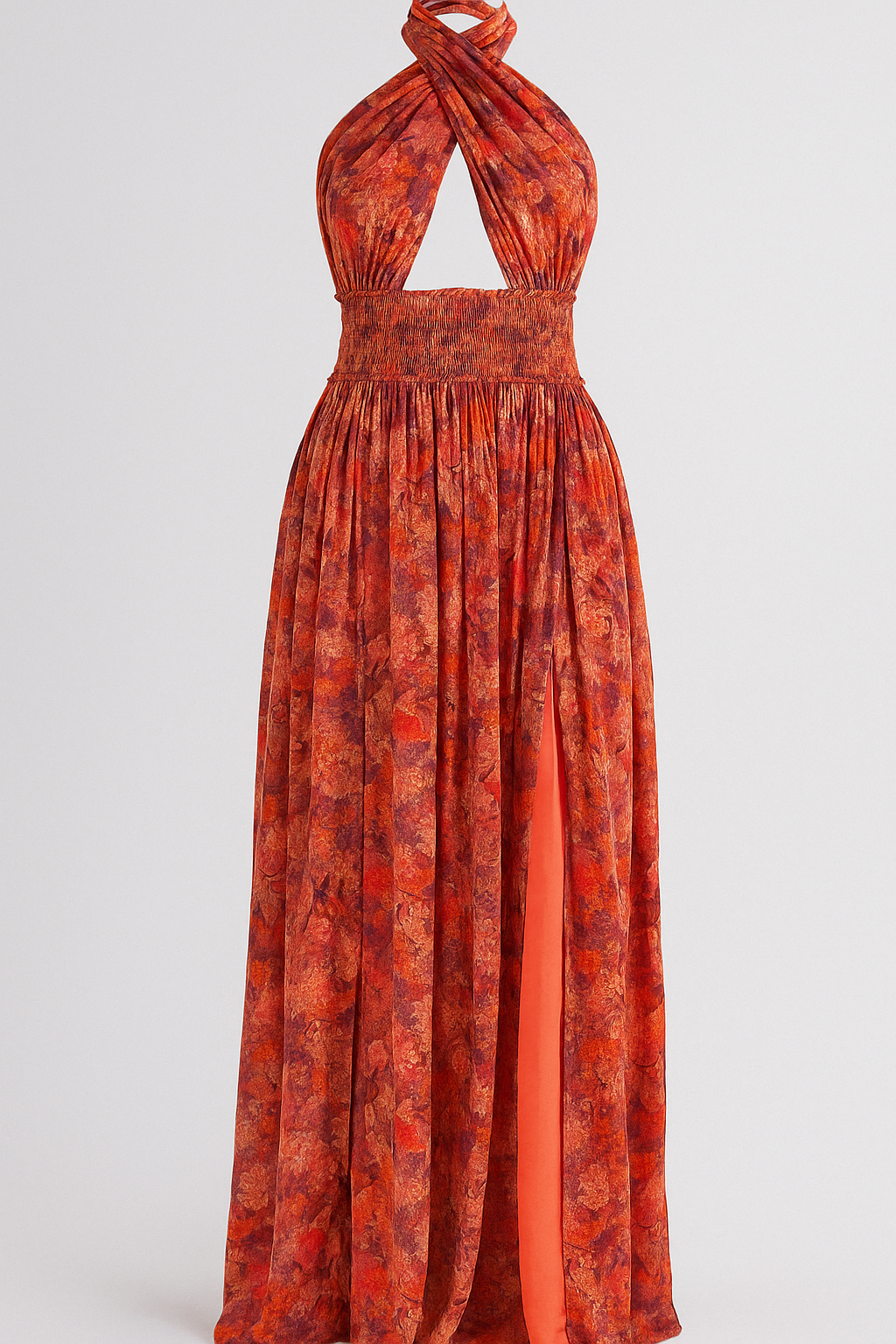 Capri | Abito Estivo Maxi Femminile con Schiena Scoperta - Arancione ruggine - abbigliamento per la spiaggia abiti leggeri abito con schiena scoperta abito estivo abito floreale look fresco e romantico maxi abito femminile moda estiva outfit estivo vestito da giardino - Concept Palermo