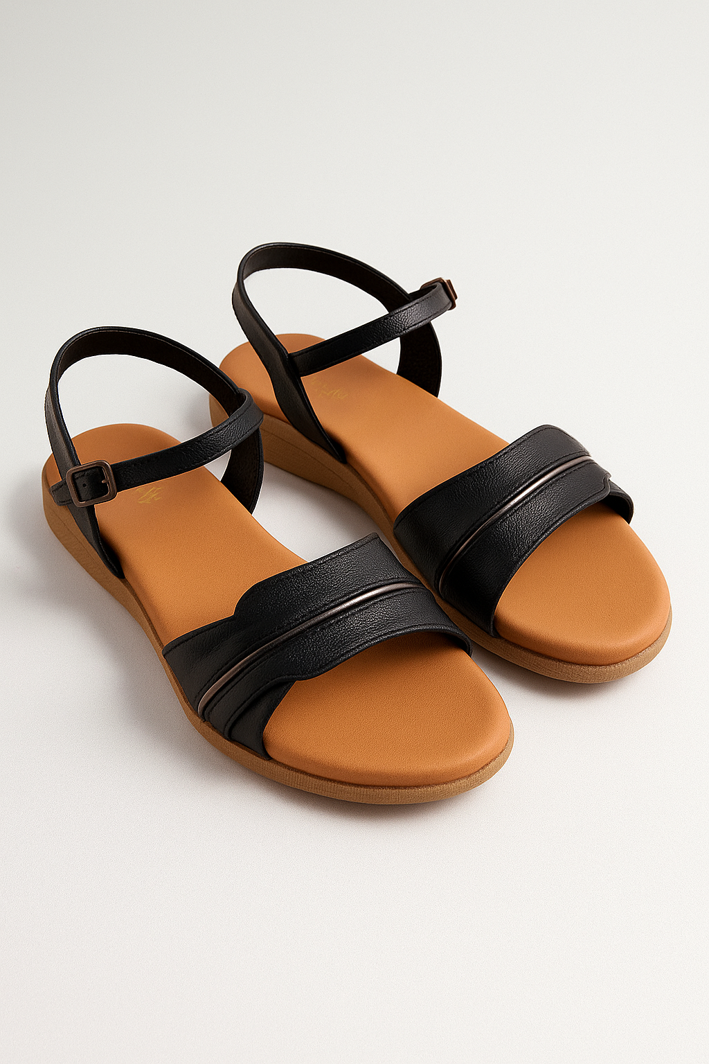 Mylah | Sandali flat in nero con cinturino alla caviglia e dentalgia a righe - - casual sandals fashion Ladies Sandals Sandals women Women's Sandals - Concept Palermo