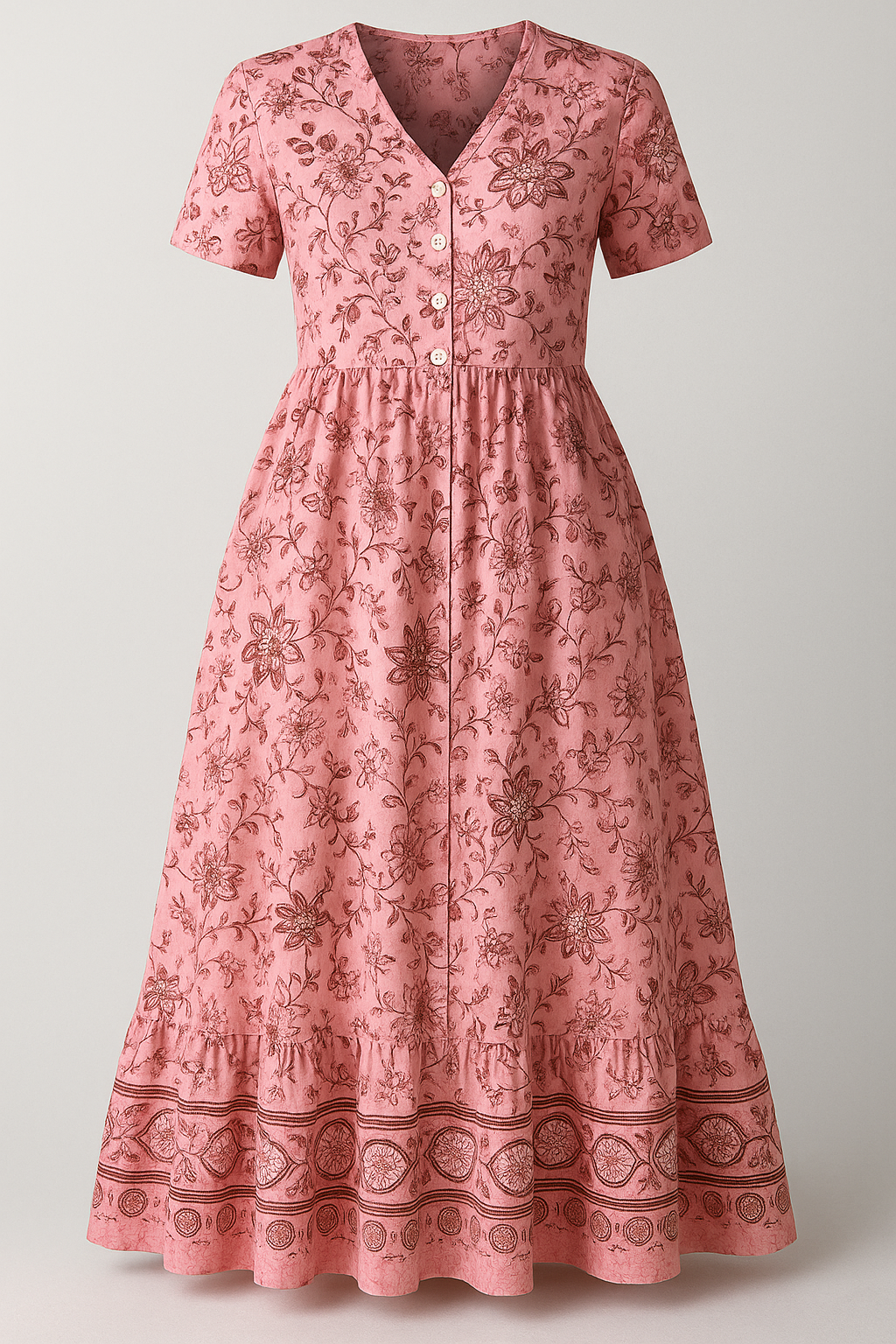 Rebecca | Abito Estivo Floreale Donna Scollo a V - Rosa - abito casual abito estivo abito floreale looks estivi moda casual moda estiva scollo a V taglie disponibili S-4XL vestito estivo vestito floreale - Concept Palermo