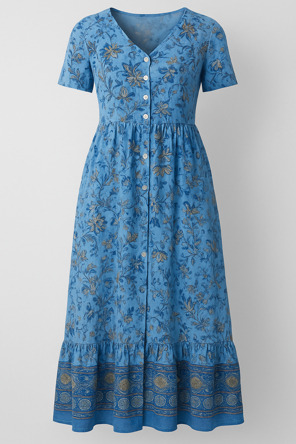 Rebecca | Abito Estivo Floreale Donna Scollo a V - Blu - abito casual abito estivo abito floreale looks estivi moda casual moda estiva scollo a V taglie disponibili S-4XL vestito estivo vestito floreale - Concept Palermo