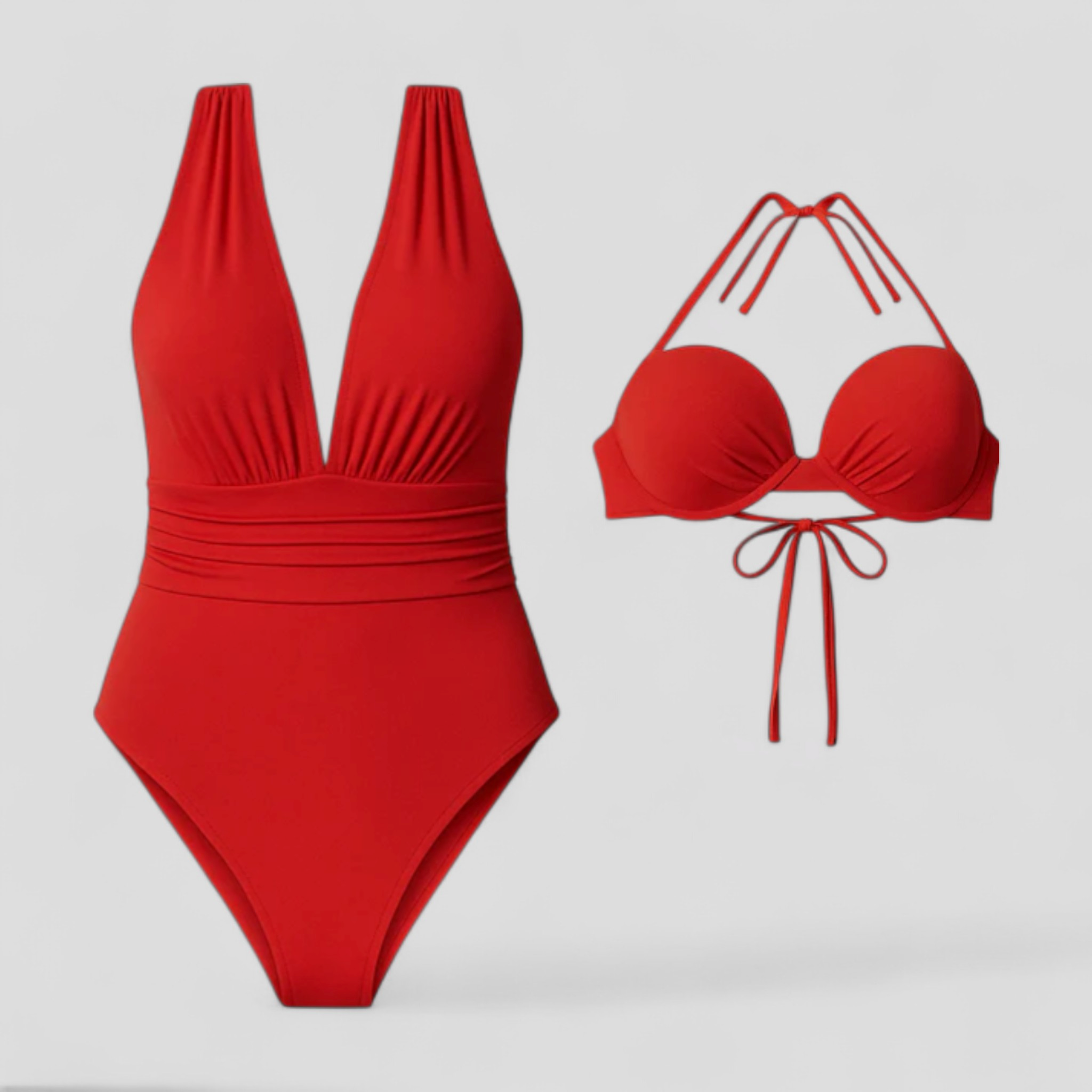 Camille | Costume da Bagno Donna Scollo a V Modellante - Rosso - abbigliamento estivo costume cloro resistente costume da bagno femminile costume da mare elegante costume da piscina costume modellante costume nero fashion beachwear scollo a V costume snellente costume da bagno - Concept Palermo