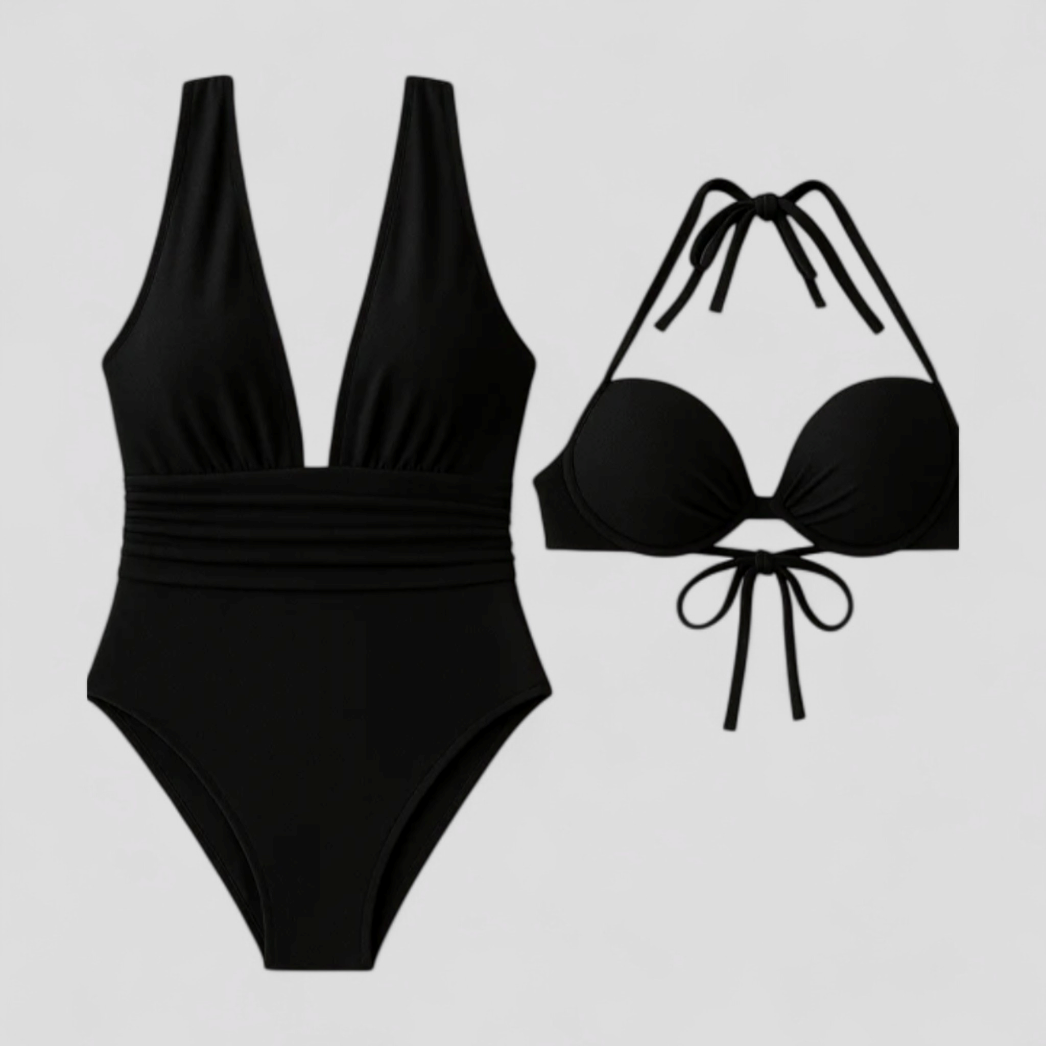 Camille | Costume da Bagno Donna Scollo a V Modellante - Nero - abbigliamento estivo costume cloro resistente costume da bagno femminile costume da mare elegante costume da piscina costume modellante costume nero fashion beachwear scollo a V costume snellente costume da bagno - Concept Palermo