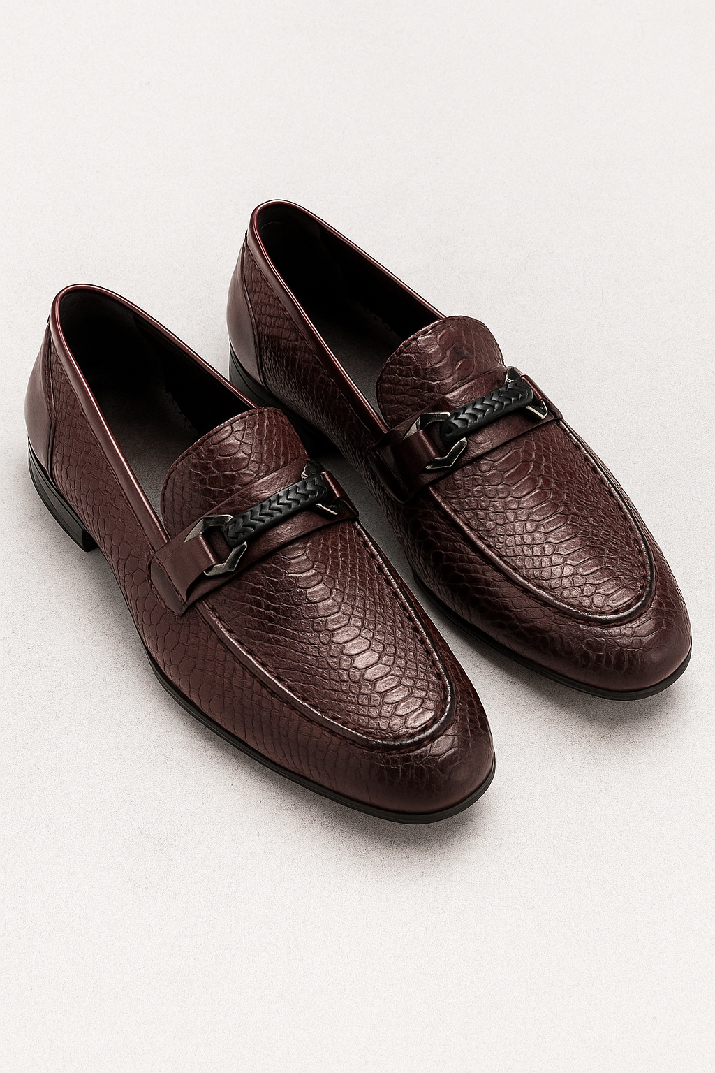Leif | Mocassini da uomo in pelle con motivo a serpente in marrone scuro - - Occasion:Formal Shoes Shoes men - Concept Palermo