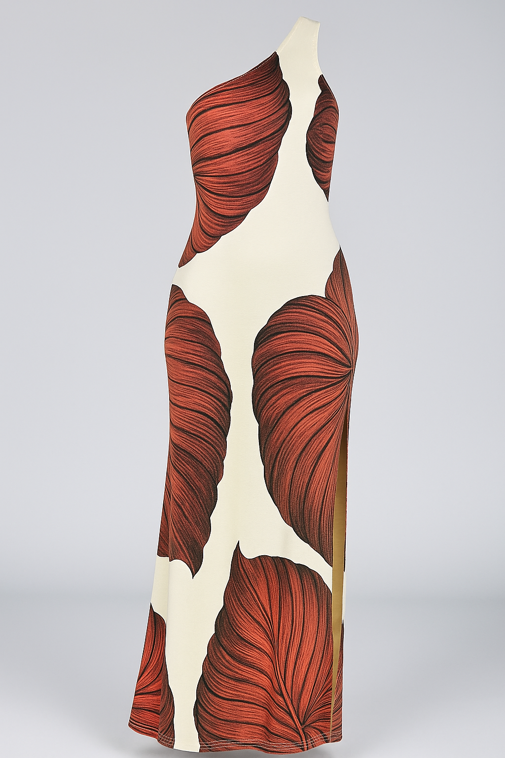 Katie | Abito Maxi Elegante a Spalla Unica - Rosso - abbigliamento tropicale abito a spalla unica abito maxi eleganti design asimmetrico maxi vestito con stampa spacco strategico tessuto in poliestere vestito estivo vestito lungo senza maniche vestito versatile - Concept Palermo