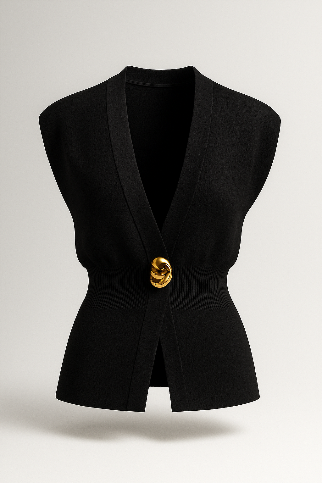 Iris | Elegante gilet a maglia per donna con bottone dorato - Nero - fashion Knitted Tops women Womens womens fashion - Concept Palermo