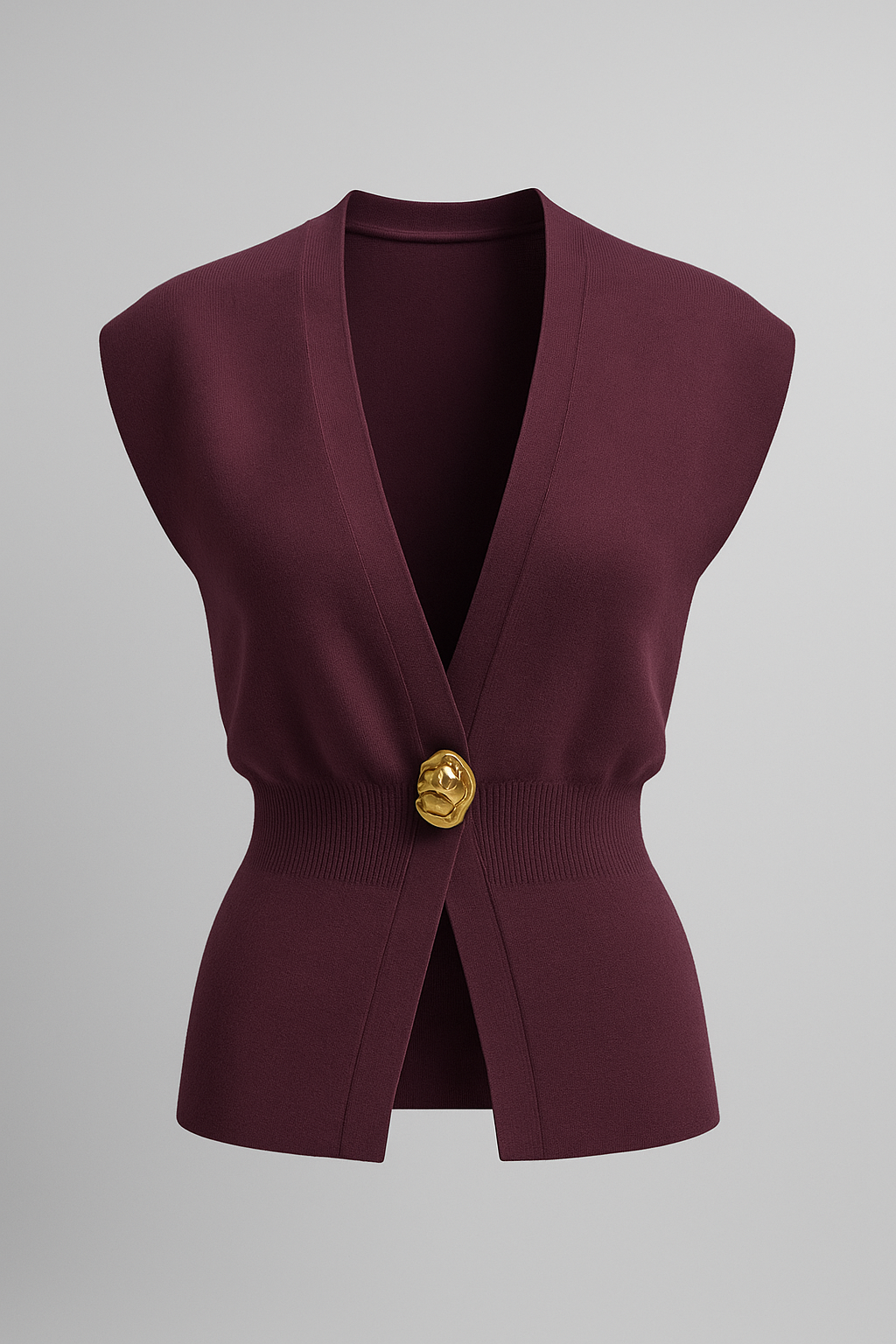 Iris | Elegante gilet a maglia per donna con bottone dorato - Marrone scuro - fashion Knitted Tops women Womens womens fashion - Concept Palermo