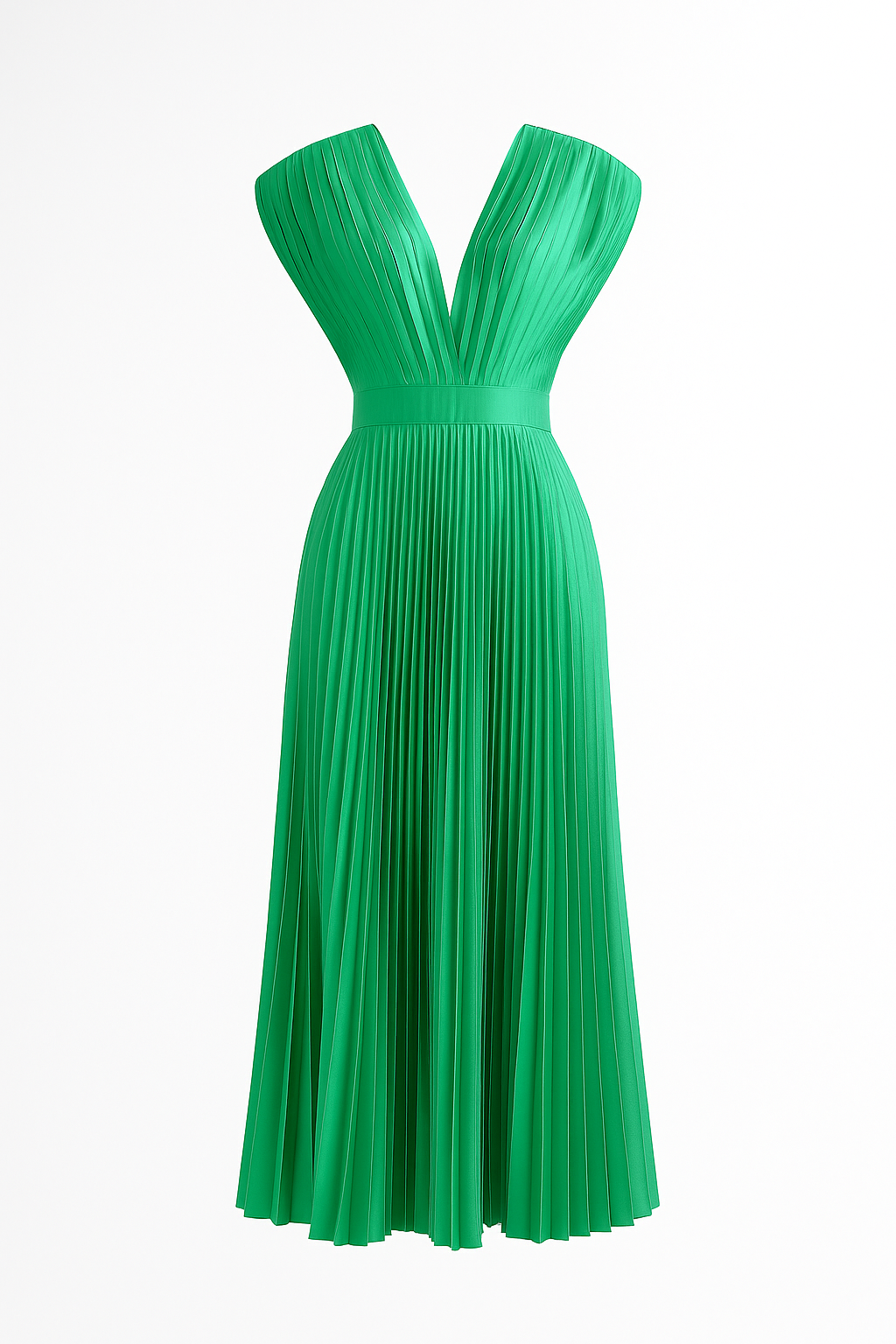 Amora | Abito midi elegante plissettato da donna con scollo a V - Verde - Abendkleid Cocktailkleid Damen Kleider Kurzärmeliges Kleid Midikleid Partykleid Plissiertes Kleid V-Ausschnitt Kleid - Concept Palermo
