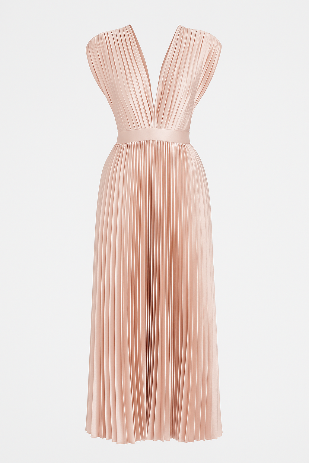 Amora | Abito midi elegante plissettato da donna con scollo a V - Rosa - Abendkleid Cocktailkleid Damen Kleider Kurzärmeliges Kleid Midikleid Partykleid Plissiertes Kleid V-Ausschnitt Kleid - Concept Palermo