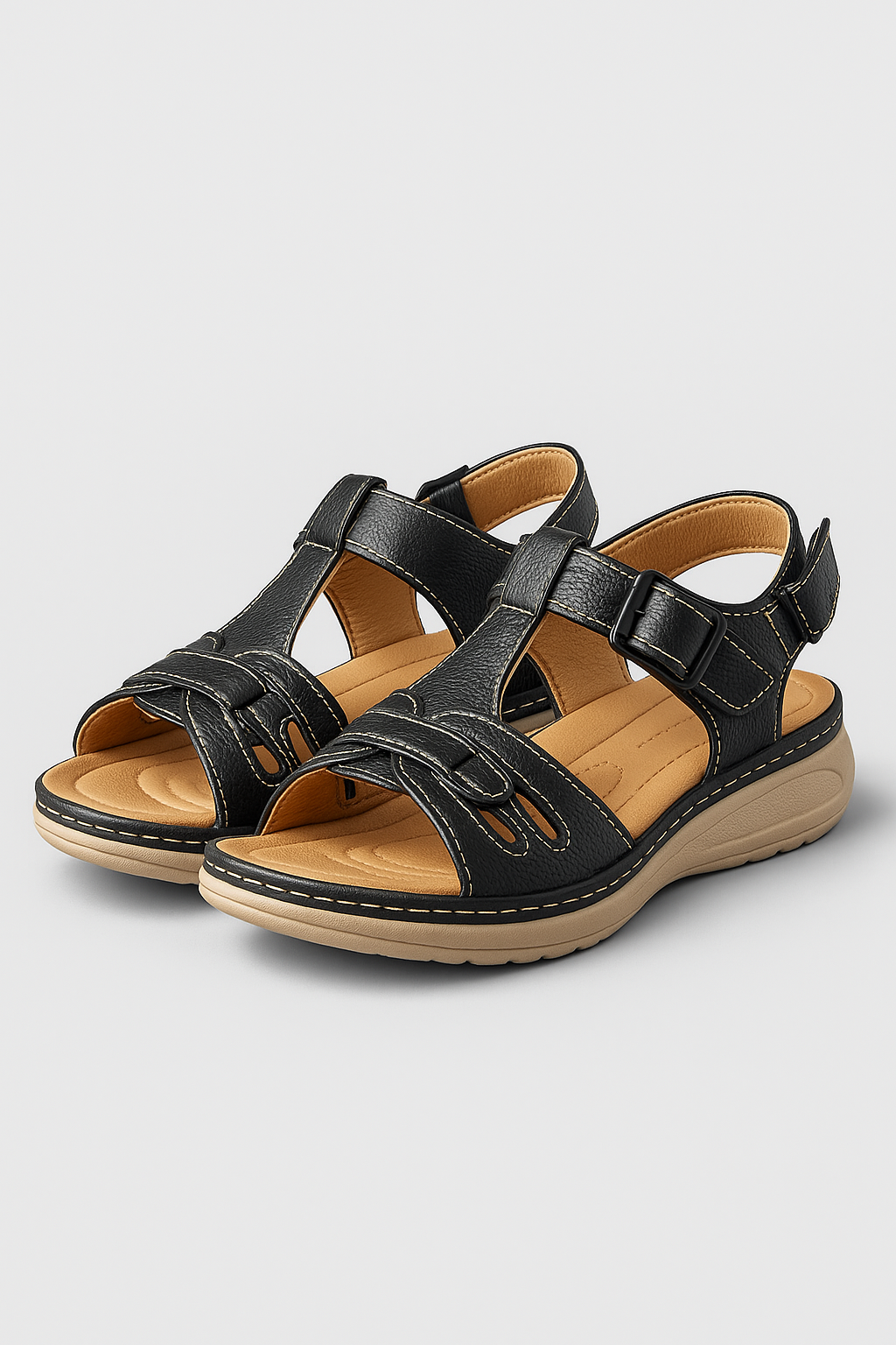 Ophelia | Sandali comodi da donna con velcro e suola morbida - Nero - Sandals - Concept Palermo