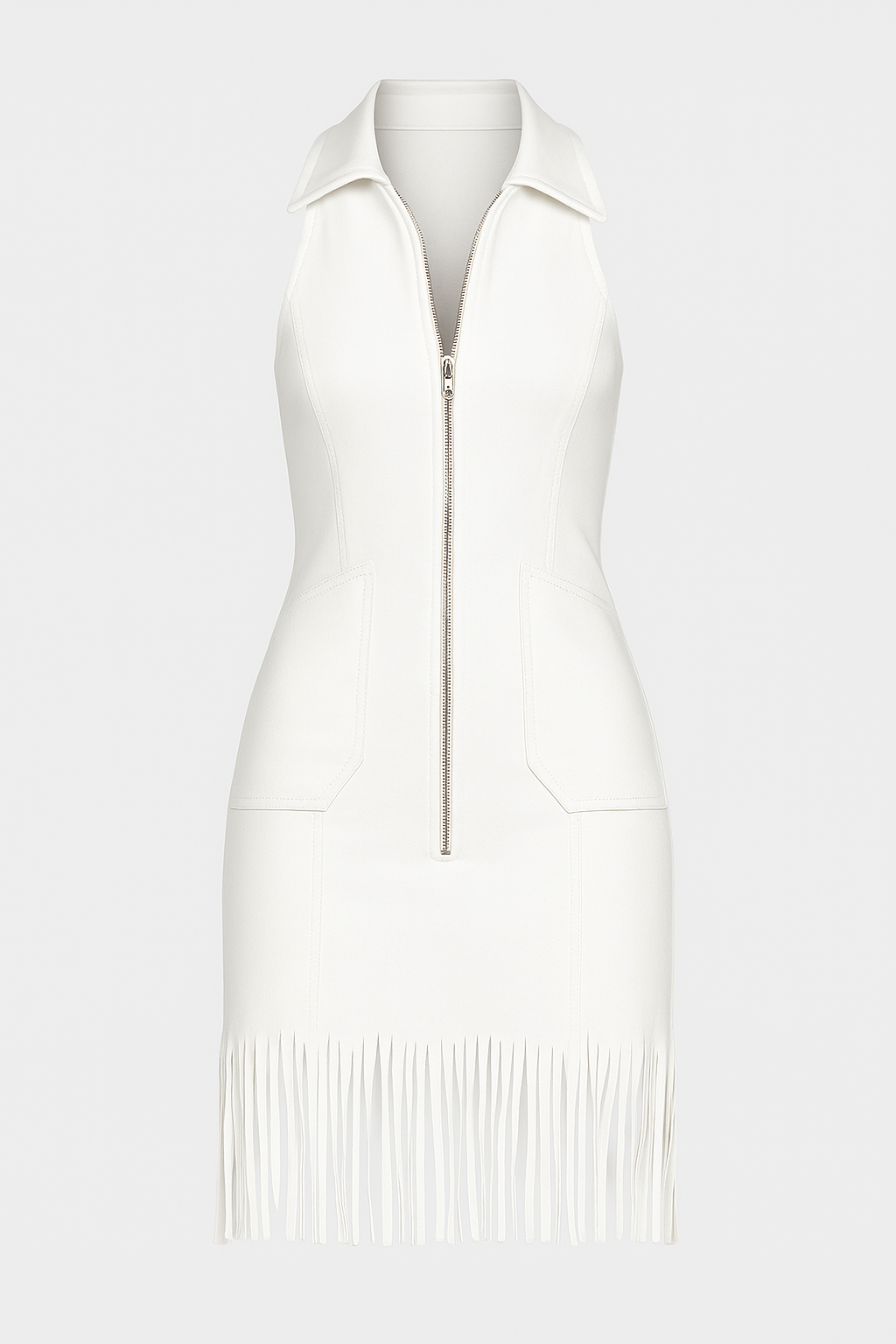 Savannah | Vestitino mini bianco con frange e zip - Bianco - fashion women fashion Womens - Concept Palermo