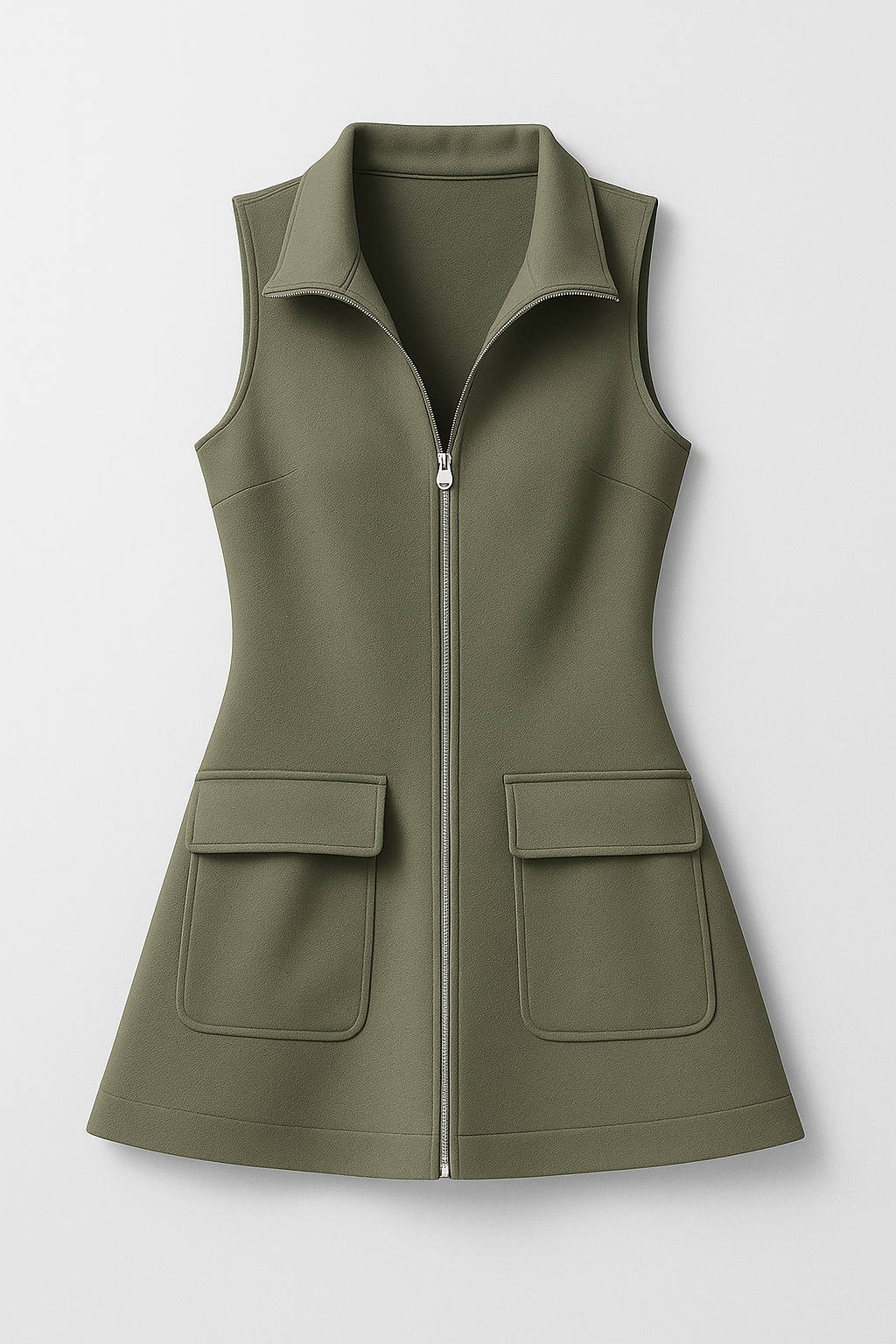 Olivia | Mini Vestito Senza Maniche con Zip e Tasche funzionali - Olivgrün - fashion Fashion & Casual women women fashion womens fashion - Concept Palermo