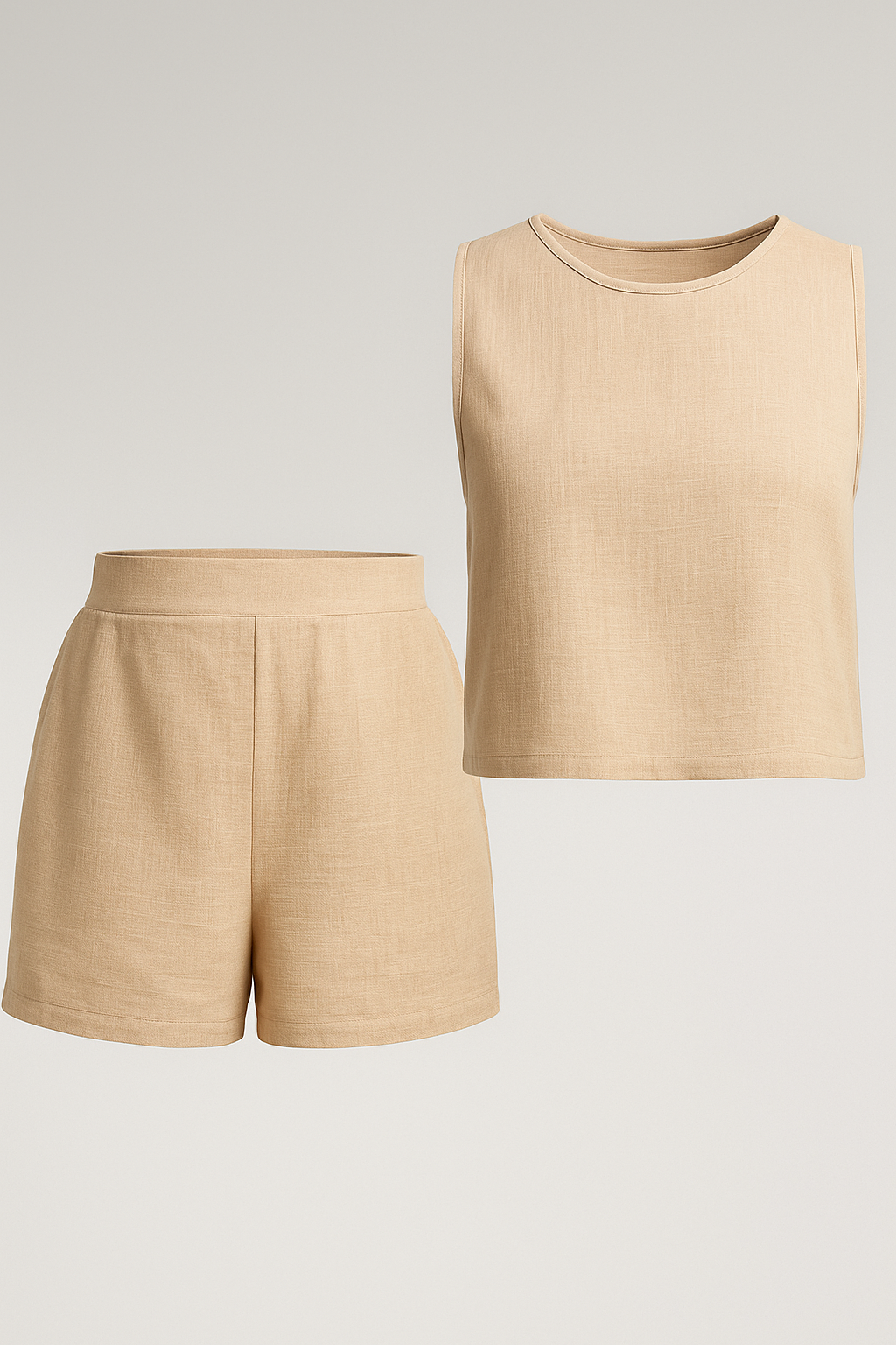 Diara | Set estivo senza maniche a due pezzi - Albicocca - bequeme Shorts elegante Sommermode farblich kombinierbar leichte Bekleidung lässige Anlässe moderne Kleidungsstücke Sommer Outfit Trendige Damenmode zwei-teiliges Set ärmelose Weste - Concept Palermo