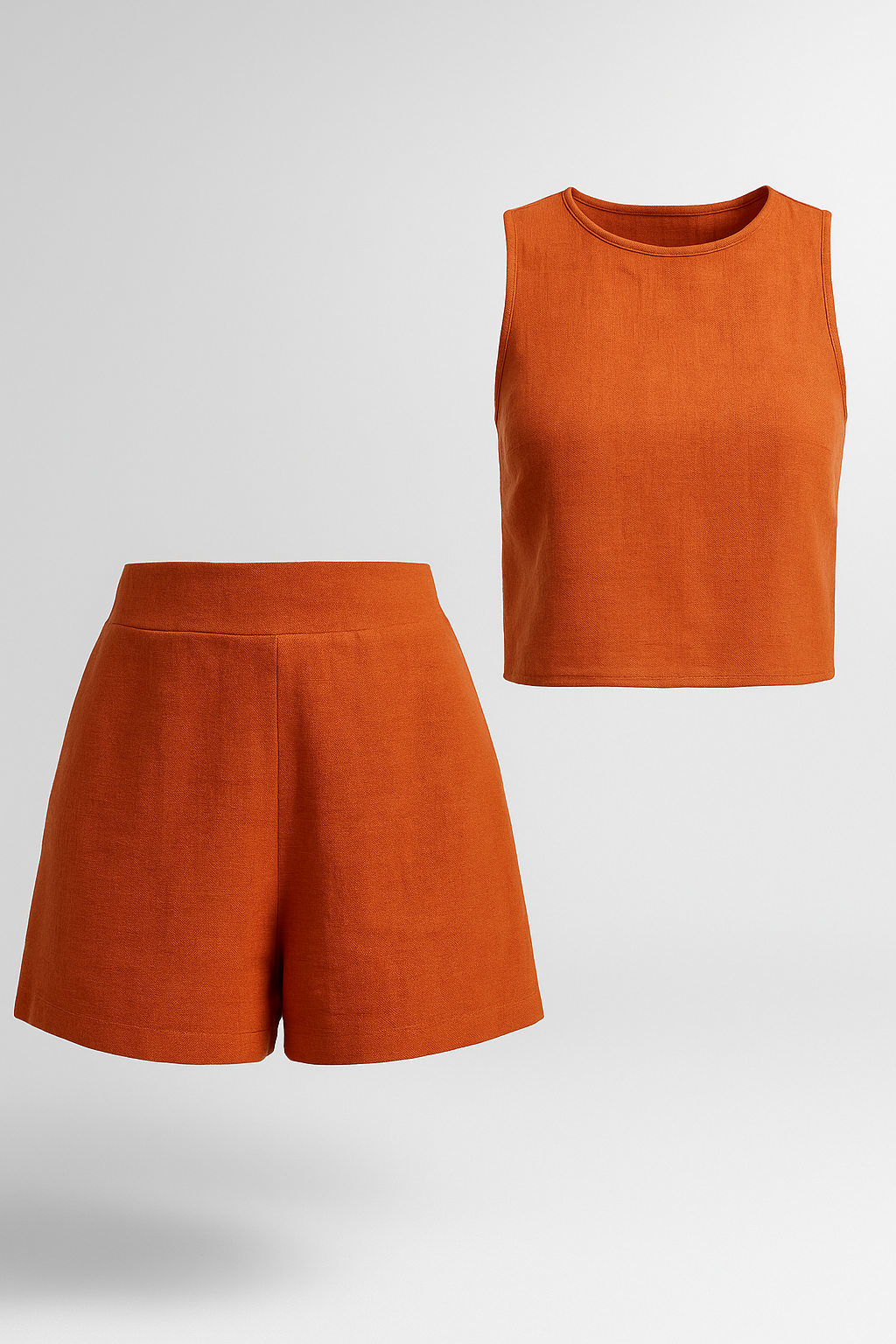 Diara | Set estivo senza maniche a due pezzi - Arancione - bequeme Shorts elegante Sommermode farblich kombinierbar leichte Bekleidung lässige Anlässe moderne Kleidungsstücke Sommer Outfit Trendige Damenmode zwei-teiliges Set ärmelose Weste - Concept Palermo