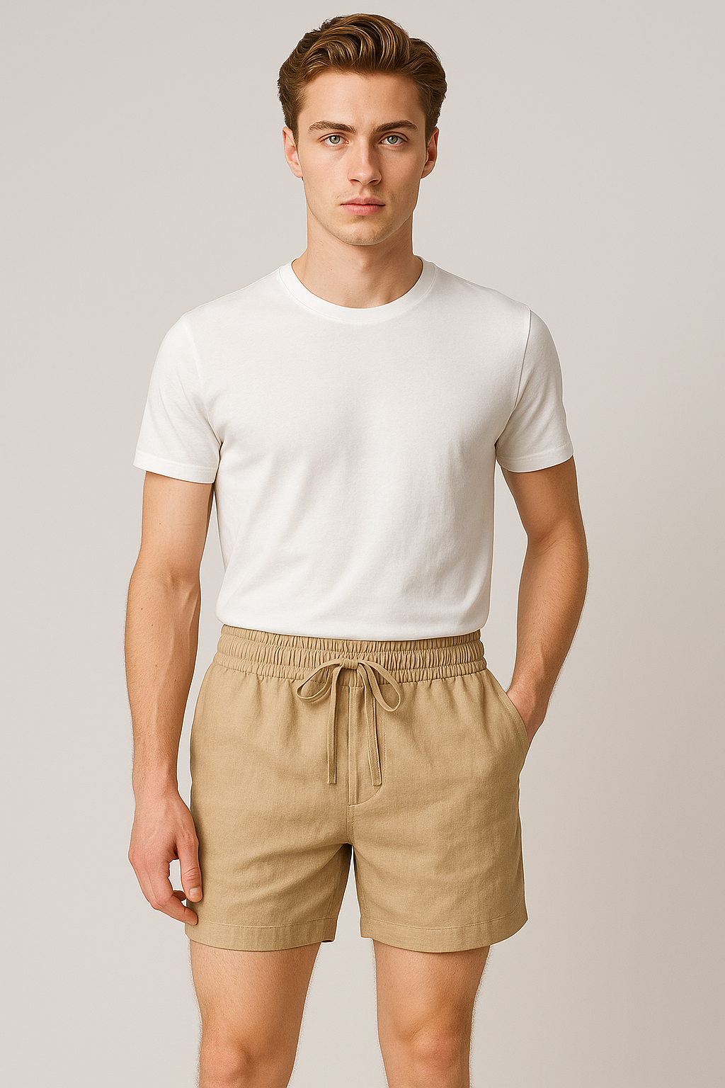 Charles | Pantaloncini di lino leggeri per uomo - - Atmungsaktive Shorts Cooler Stil Herren Shorts komfortable Shorts lässige Shorts Sommer Look Sommermode Männer strand shorts tägliche Freizeitkleidung verstellbarer Kordelzug - Concept Palermo