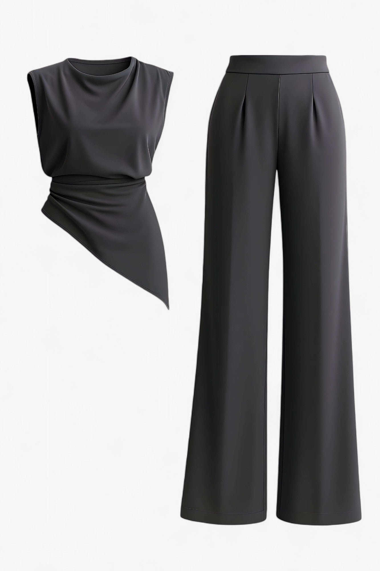 Bonnie | Set Elegante Due Pezzi per Donna - Grigio scuro - abbigliamento versatile abito sofisticato design raffinato due pezzi donna moda femminile outfit elegante pantaloni a vita alta set da donna stile chic tessuto leggero - Concept Palermo
