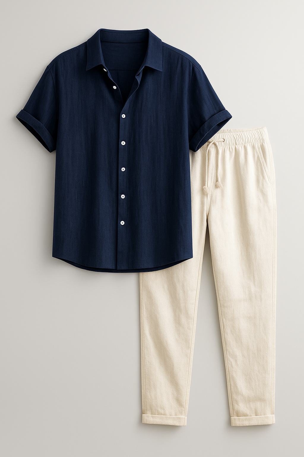 Christian | Set Estivo Elegante per Uomini - Blu Marino - abbigliamento casual uomo abbigliamento estivo elegante camicia leggera uomo indumenti in poliestere moda maschile outfit moderno pantaloni lunghi uomo set abbigliamento uomo set estivo uomini vestibilità ampia - Concept Palermo