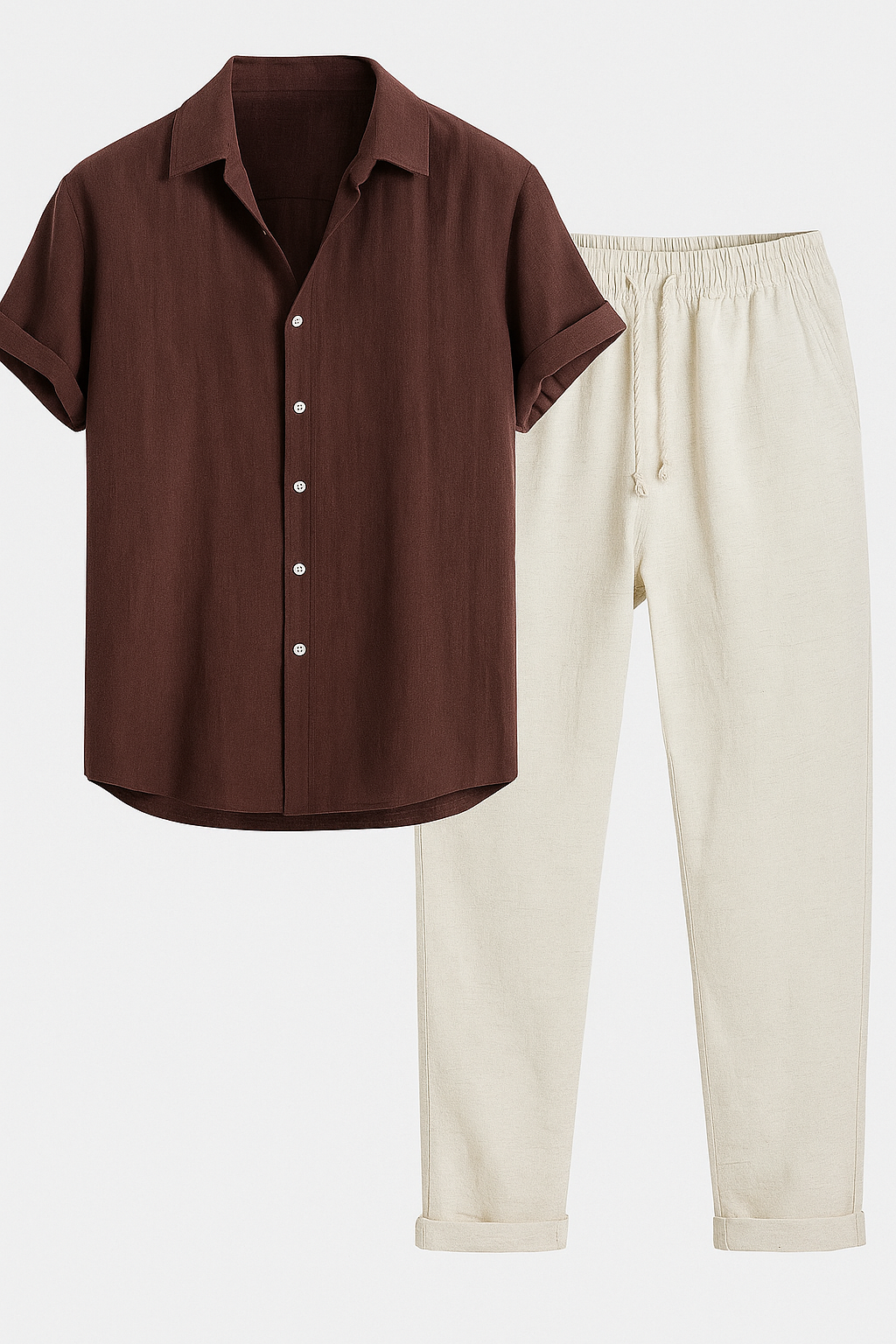 Christian | Set Estivo Elegante per Uomini - Marrone scuro - abbigliamento casual uomo abbigliamento estivo elegante camicia leggera uomo indumenti in poliestere moda maschile outfit moderno pantaloni lunghi uomo set abbigliamento uomo set estivo uomini vestibilità ampia - Concept Palermo