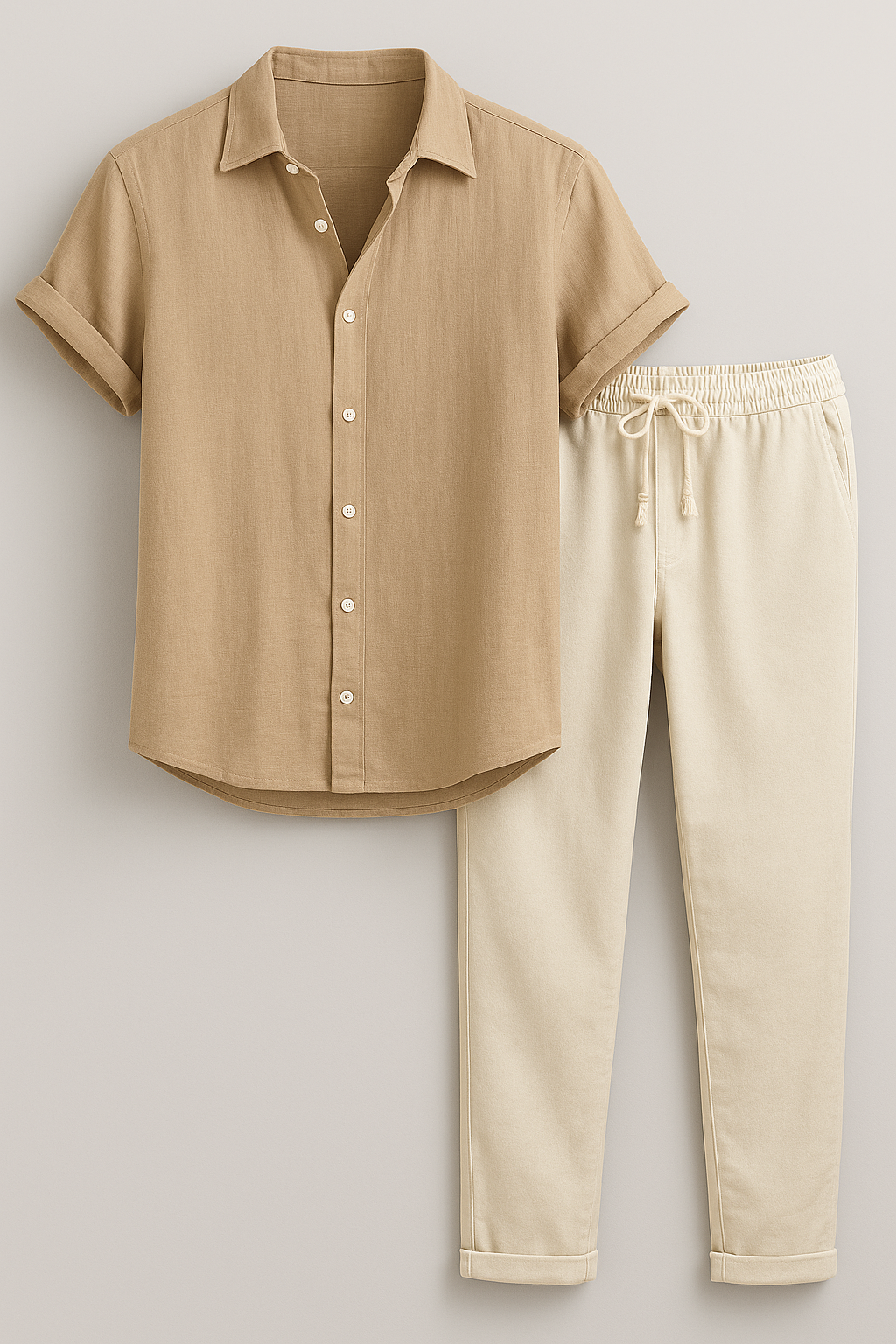 Christian | Set Estivo Elegante per Uomini - Beige - abbigliamento casual uomo abbigliamento estivo elegante camicia leggera uomo indumenti in poliestere moda maschile outfit moderno pantaloni lunghi uomo set abbigliamento uomo set estivo uomini vestibilità ampia - Concept Palermo