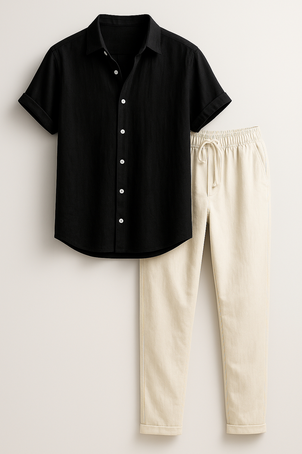 Christian | Set Estivo Elegante per Uomini - Nero - abbigliamento casual uomo abbigliamento estivo elegante camicia leggera uomo indumenti in poliestere moda maschile outfit moderno pantaloni lunghi uomo set abbigliamento uomo set estivo uomini vestibilità ampia - Concept Palermo